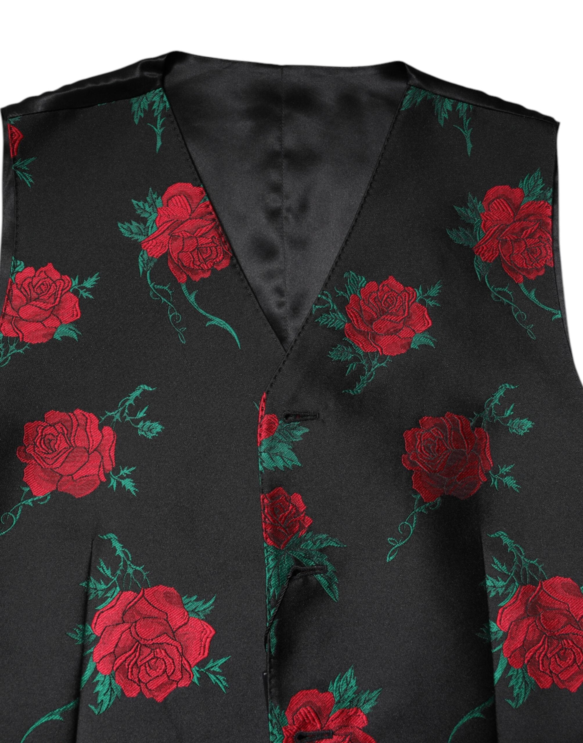 Dolce & Gabbana Red Floral Brocade Formal Men Waistcoat Vest Dolce & Gabbana