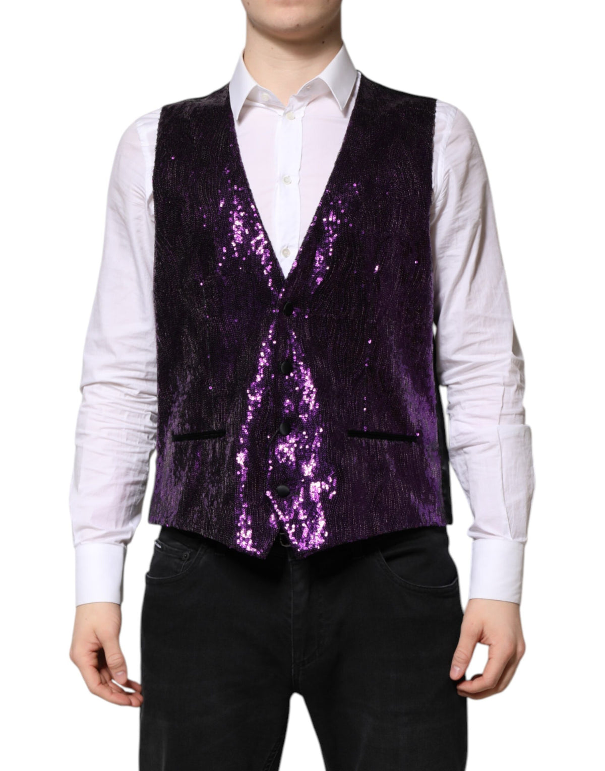 Dolce & Gabbana Purple Sequined Dress Formal Waistcoat Vest