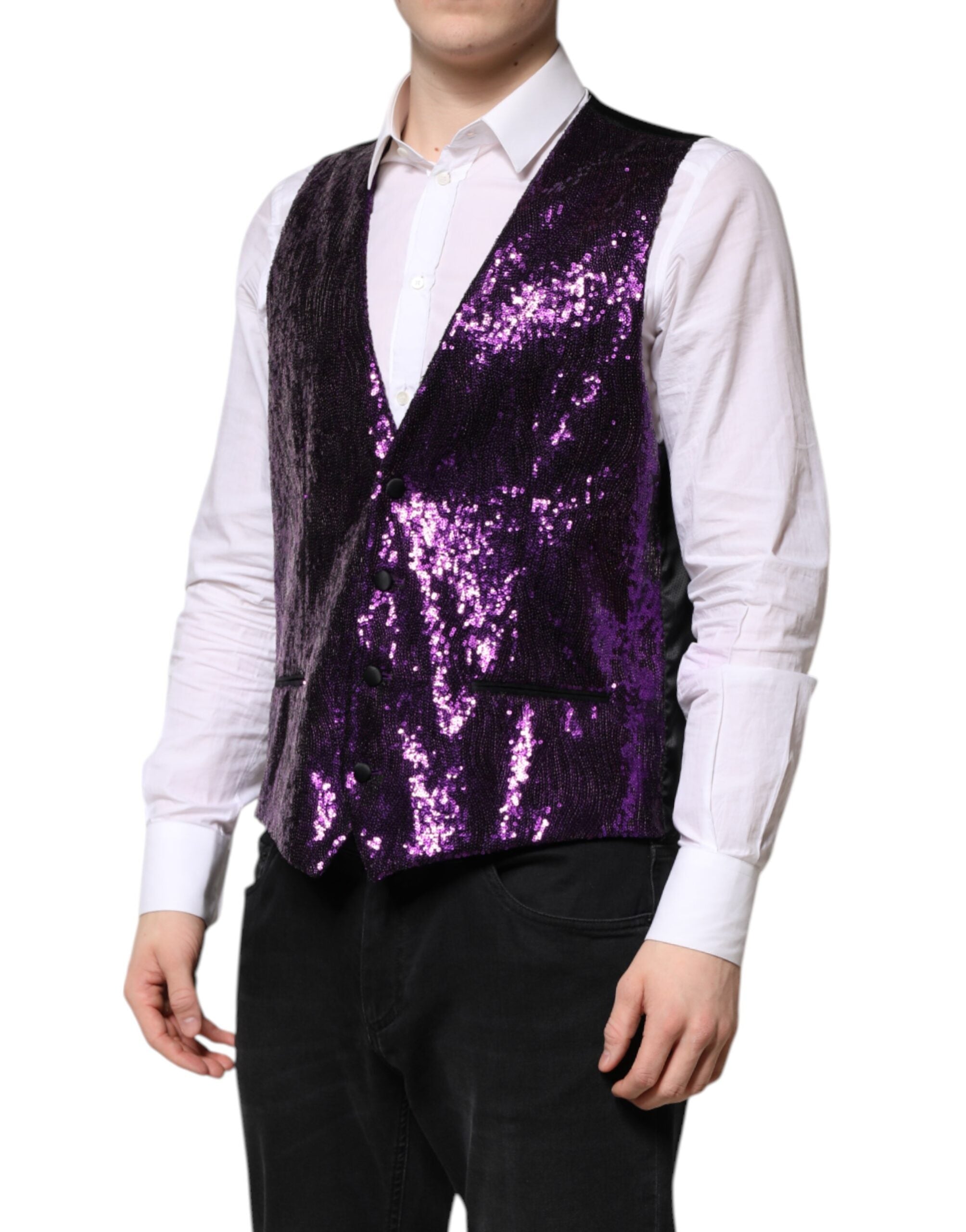 Dolce & Gabbana Purple Sequined Dress Formal Waistcoat Vest Dolce & Gabbana