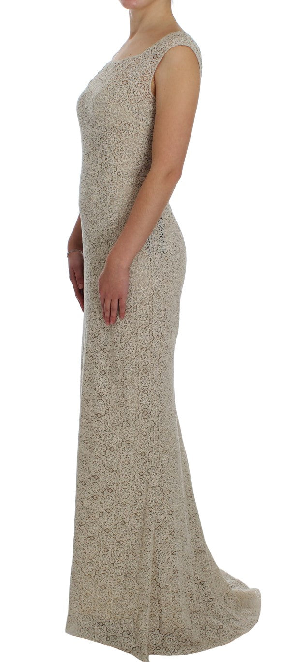 Dolce & Gabbana Beige Ricamo Cutout Cotton Sheath Dress Dolce & Gabbana