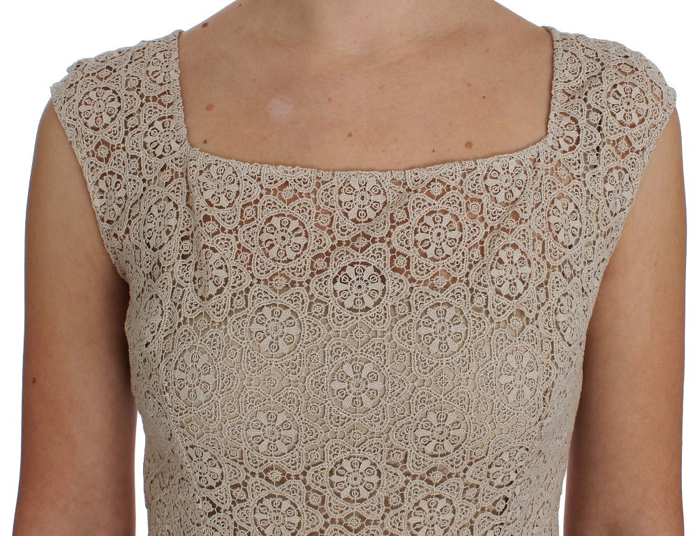 Dolce & Gabbana Beige Ricamo Cutout Cotton Sheath Dress Dolce & Gabbana
