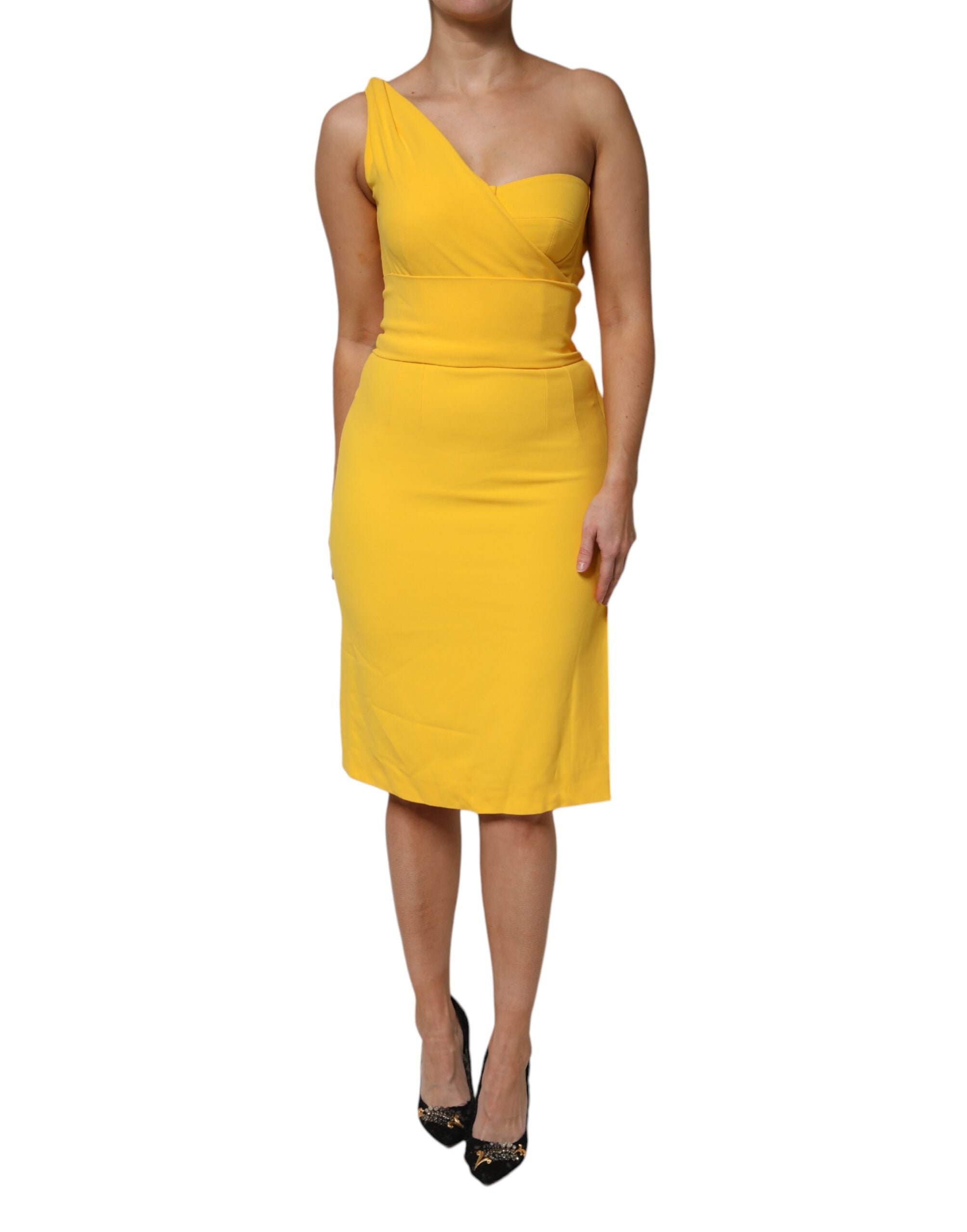 Dolce & Gabbana Yellow One Shoulder Side Slit Midi Dress Dolce & Gabbana