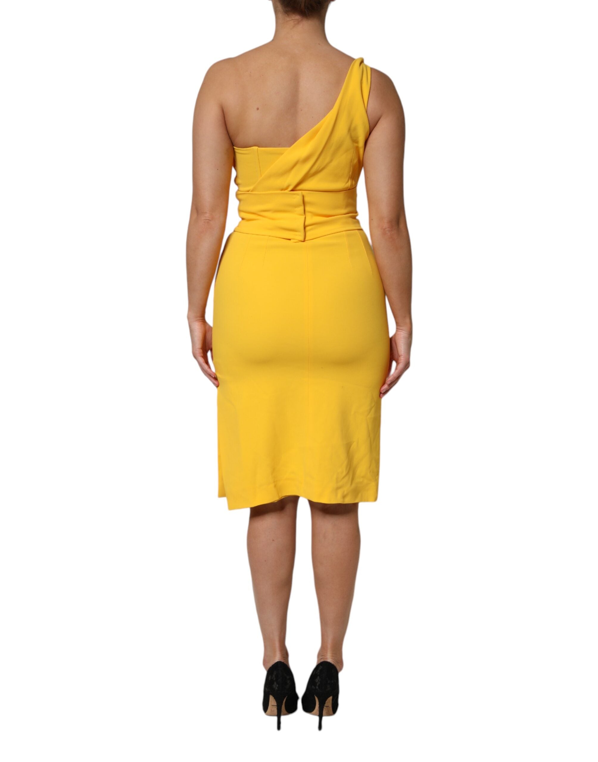Dolce & Gabbana Yellow One Shoulder Side Slit Midi Dress Dolce & Gabbana