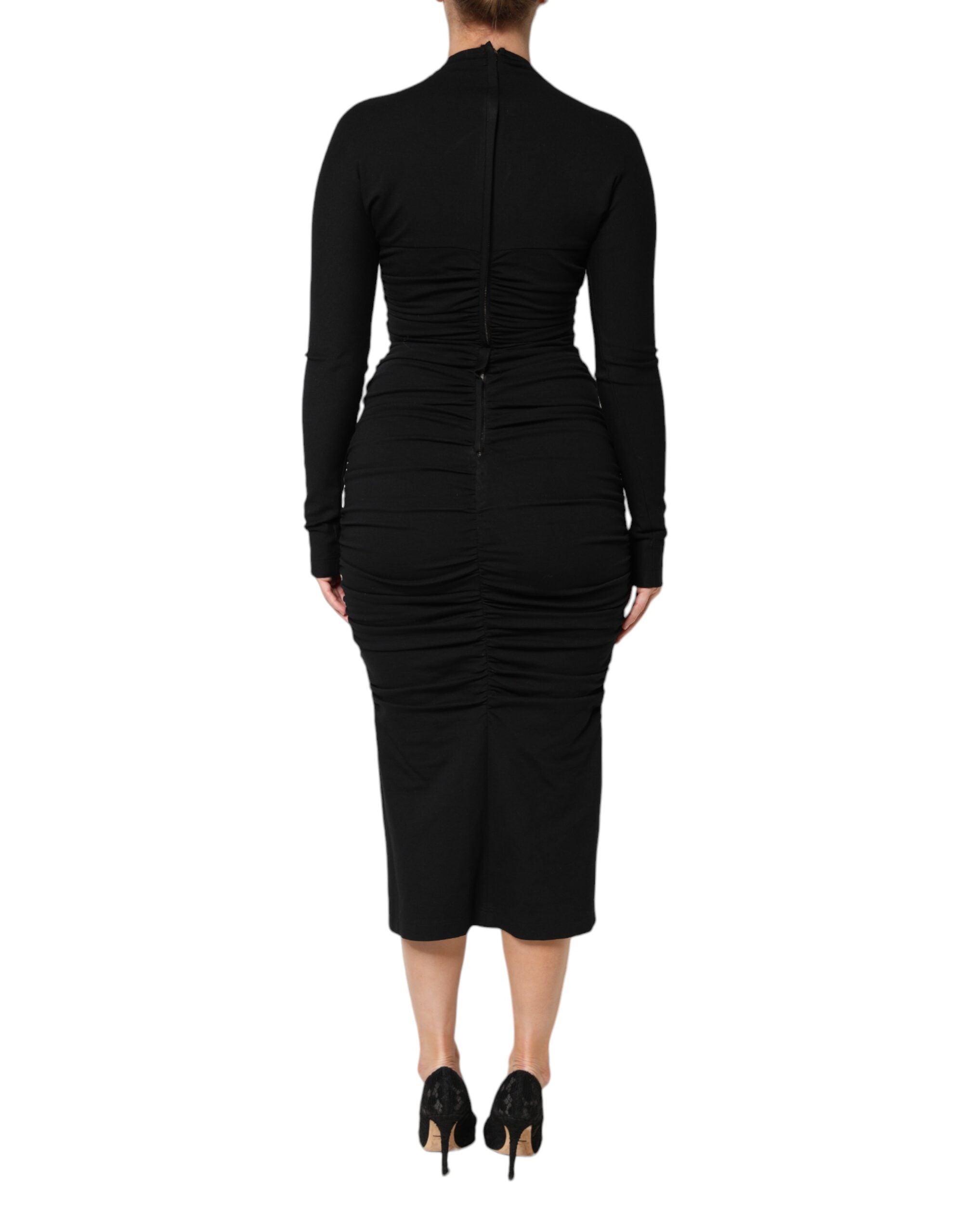 Dolce & Gabbana Black Long Sleeves Sheath Midi Dress Dolce & Gabbana