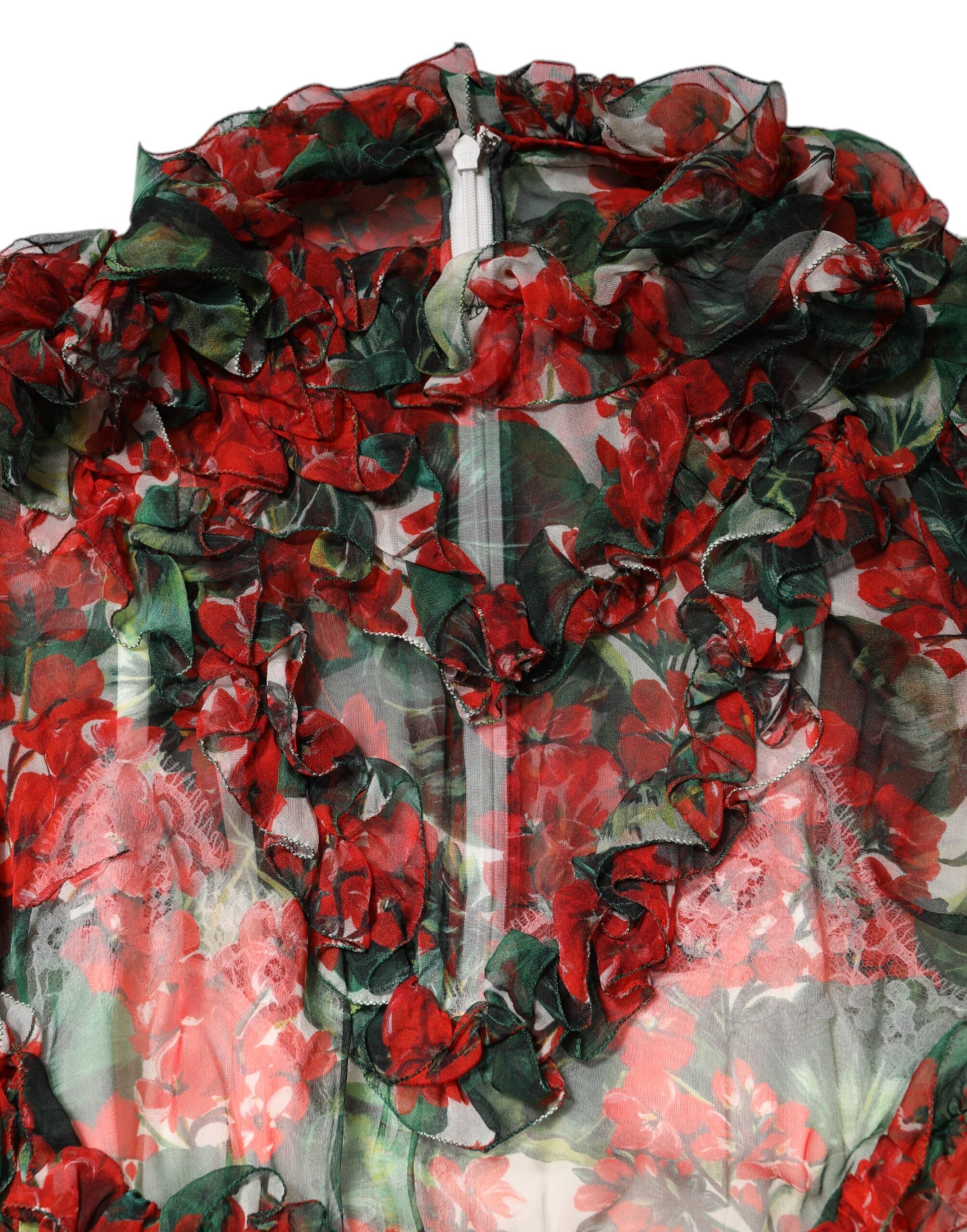 Dolce & Gabbana Multicolor Ruffle Floral Long Sleeves Dress Dolce & Gabbana