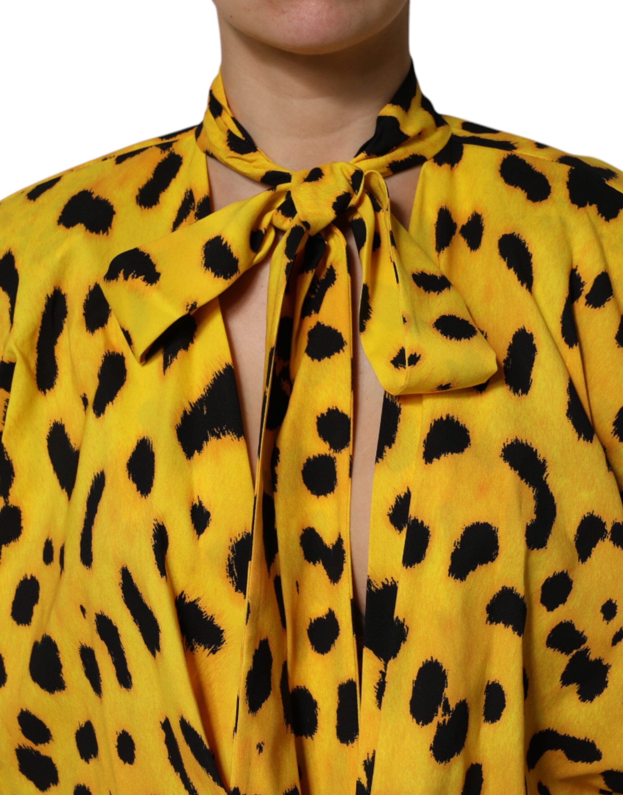 Dolce & Gabbana Yellow Leopard Long Sleeves Jumpsuit Dress Dolce & Gabbana