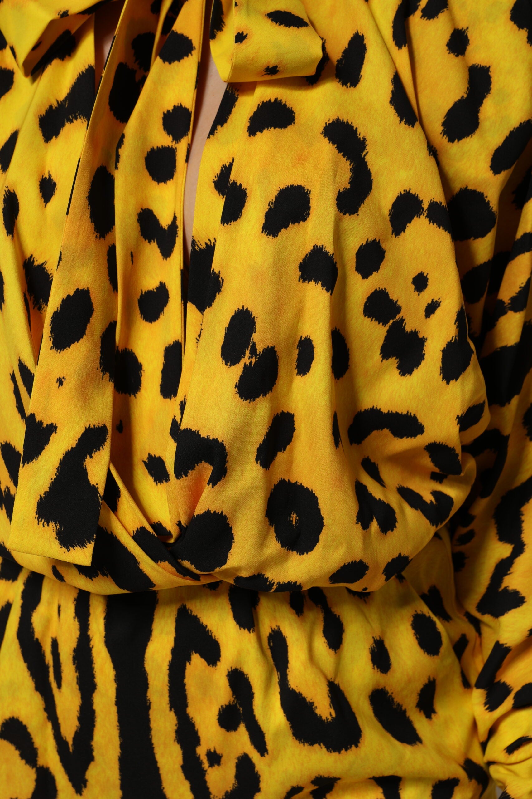Dolce & Gabbana Yellow Leopard Long Sleeves Jumpsuit Dress Dolce & Gabbana
