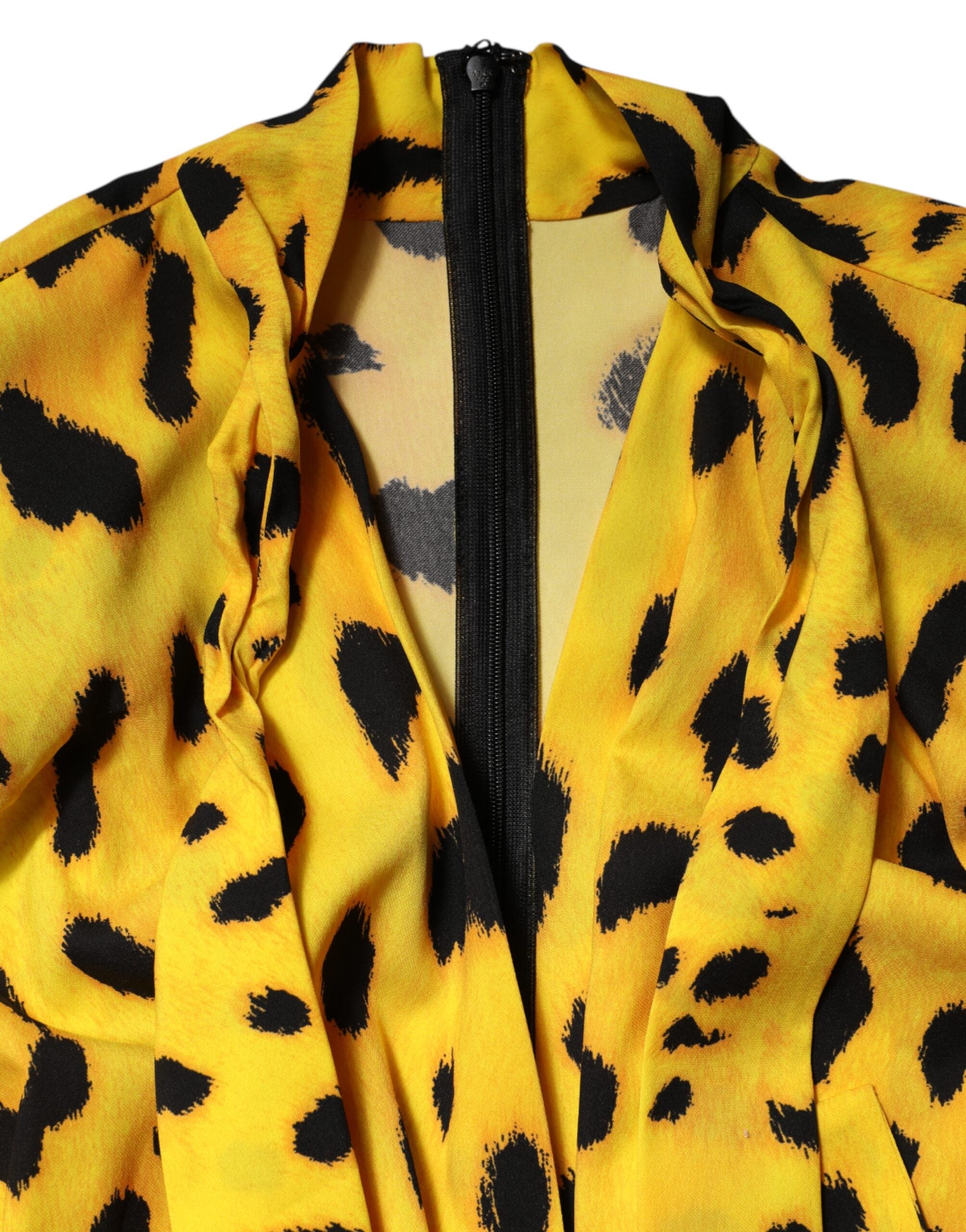 Dolce & Gabbana Yellow Leopard Long Sleeves Jumpsuit Dress Dolce & Gabbana