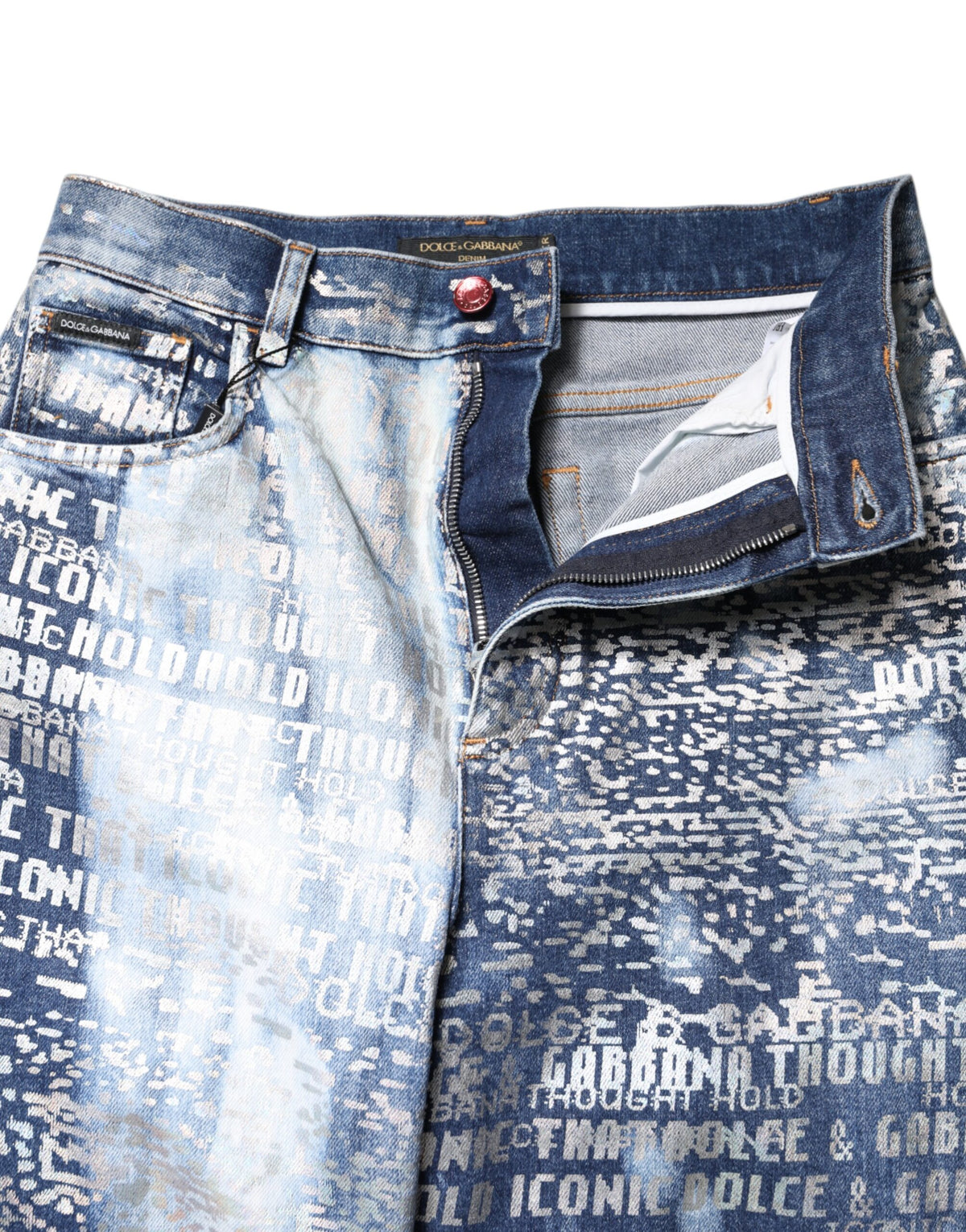 Dolce & Gabbana Blue Washed Print High Waist Denim Jeans