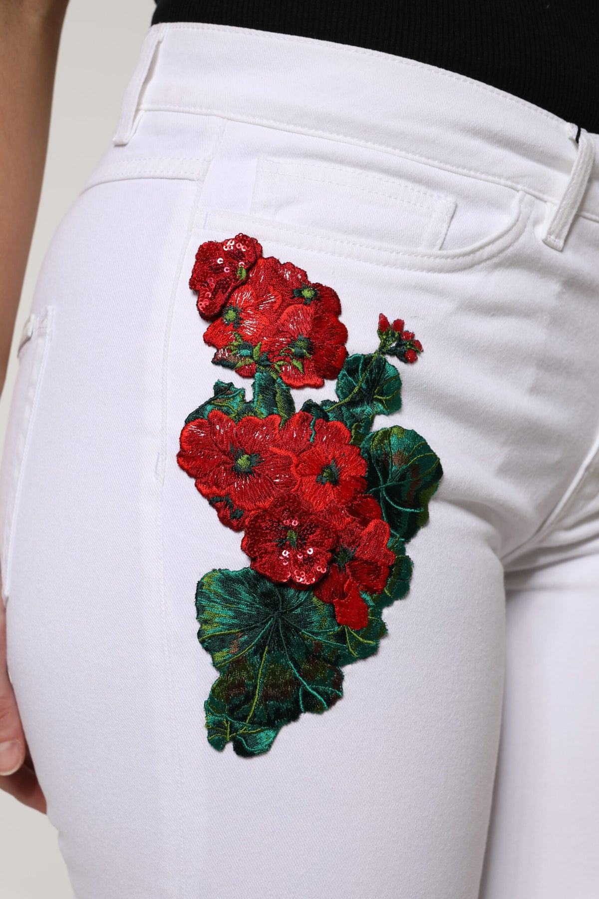 Dolce & Gabbana White Floral Sequined GIRLY Denim Jeans