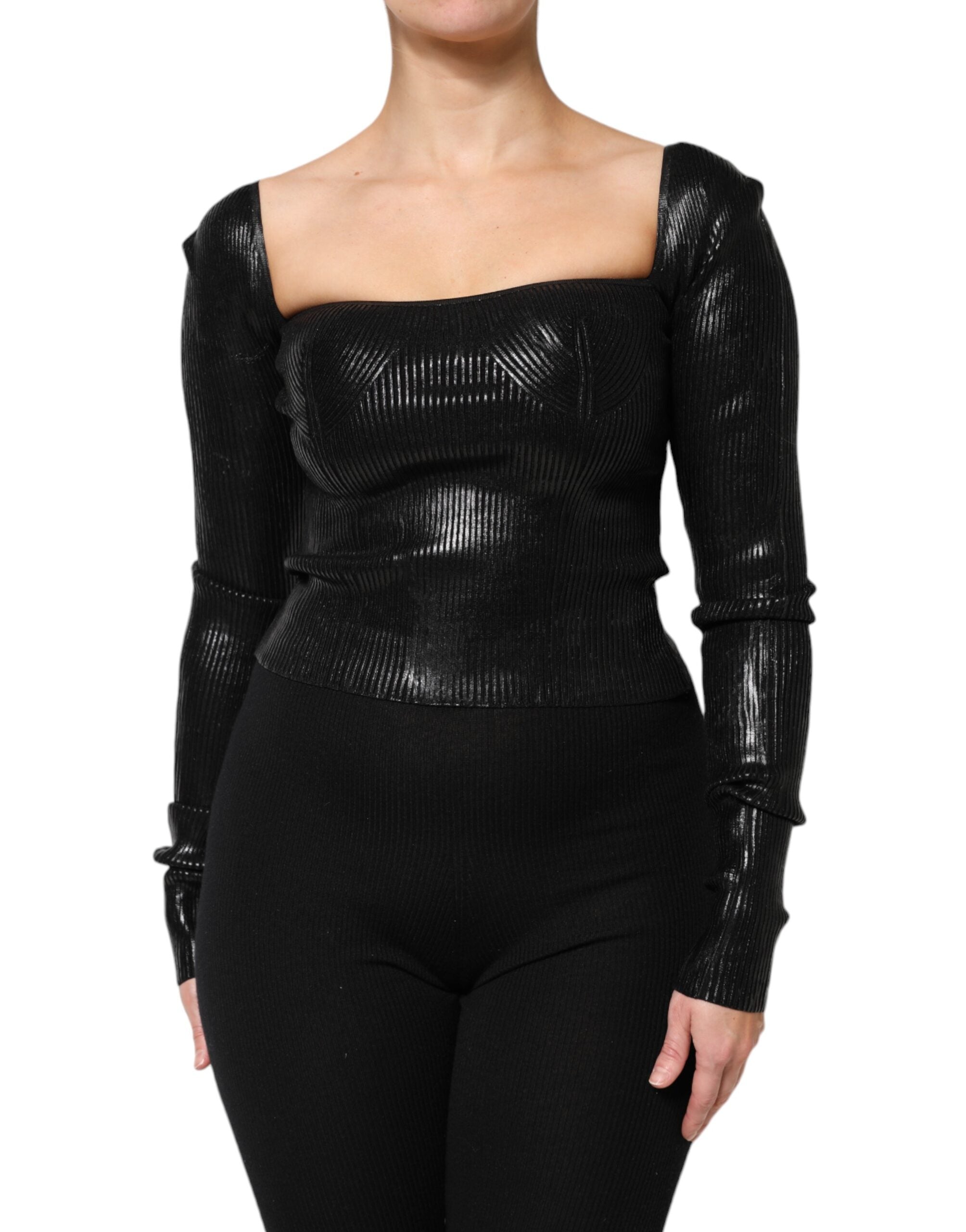 Dolce & Gabbana Black Viscose Long Sleeves Fitted Blouse Top Dolce & Gabbana