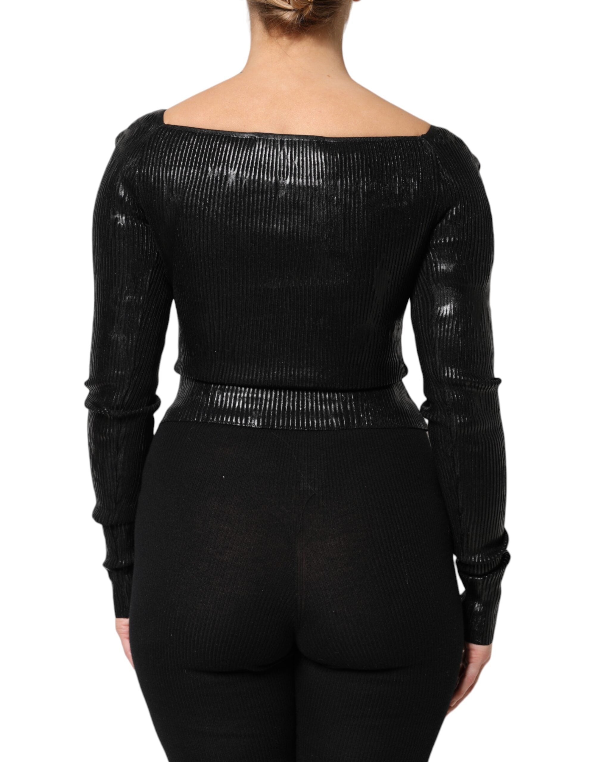 Dolce & Gabbana Black Viscose Long Sleeves Fitted Blouse Top Dolce & Gabbana