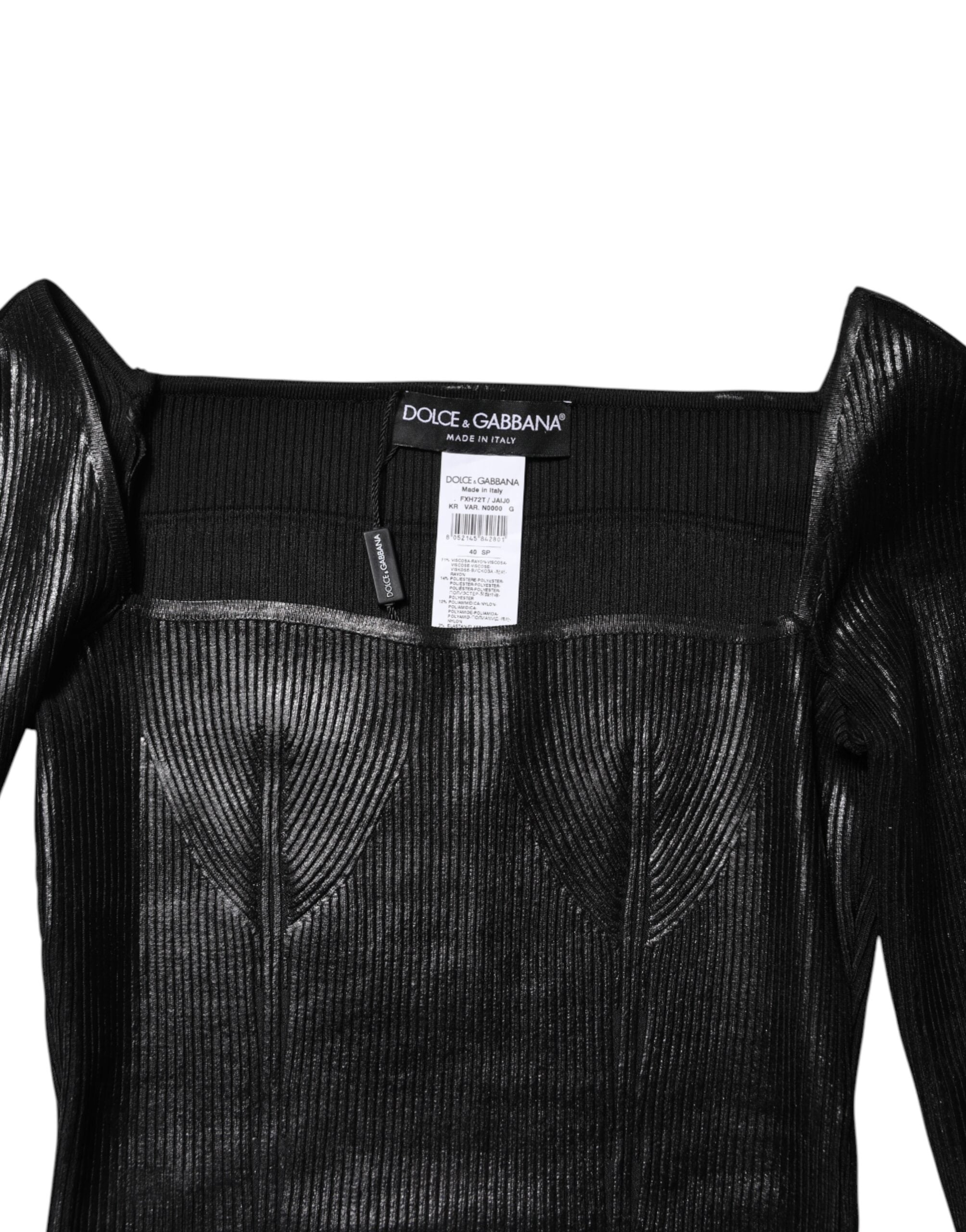 Dolce & Gabbana Black Viscose Long Sleeves Fitted Blouse Top Dolce & Gabbana