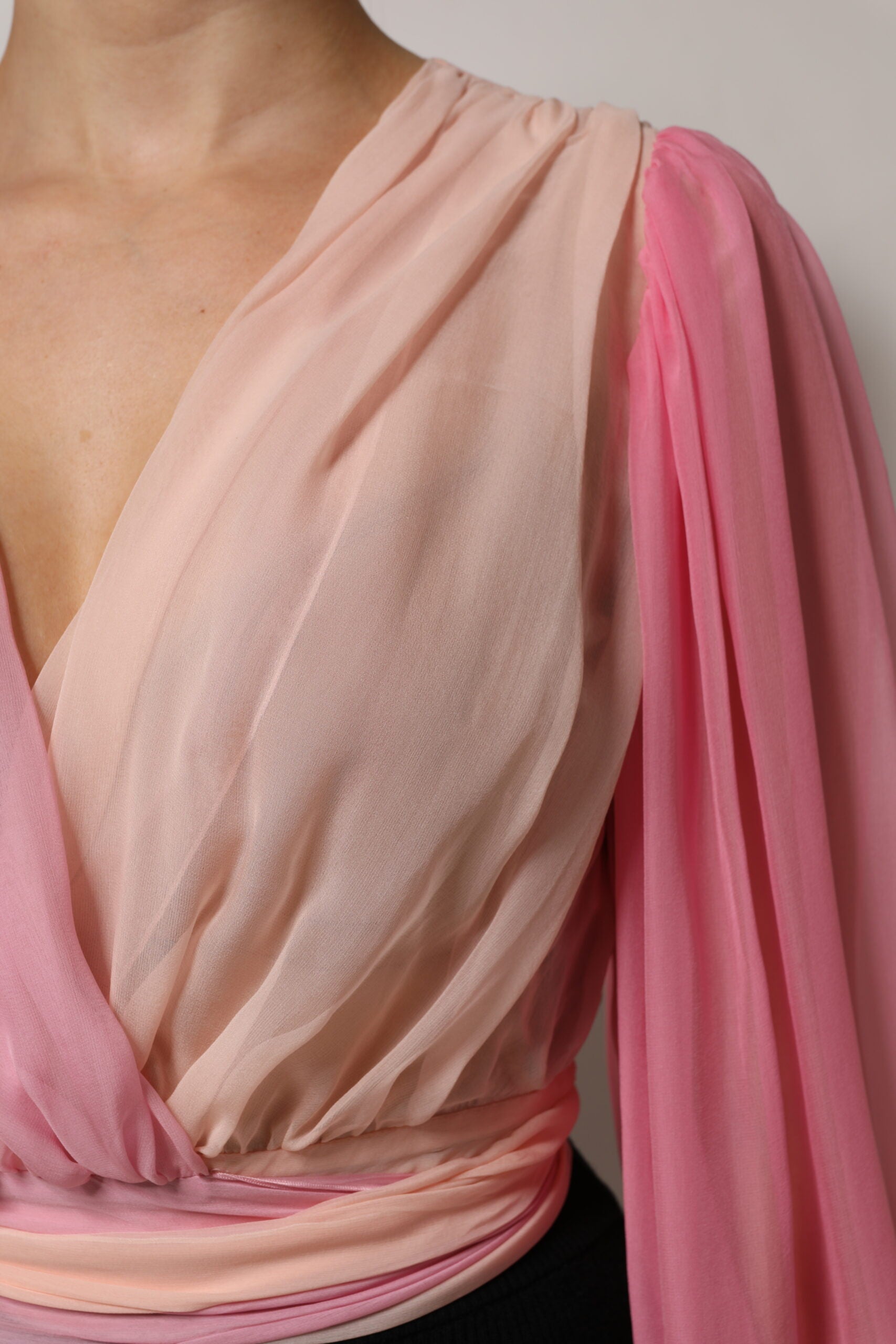 Dolce & Gabbana Pink Plunging V-neck Long Sleeves Blouse Top Dolce & Gabbana
