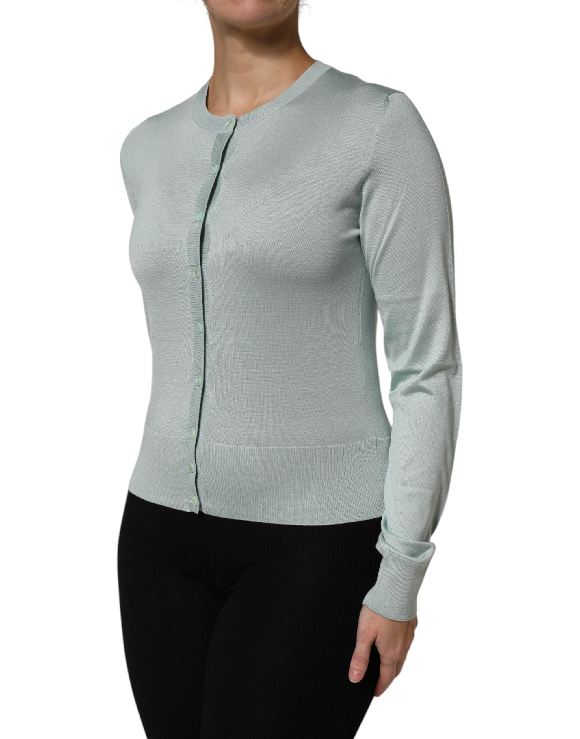 Dolce & Gabbana Light Green Silk Button Down Cardigan Sweater Dolce & Gabbana