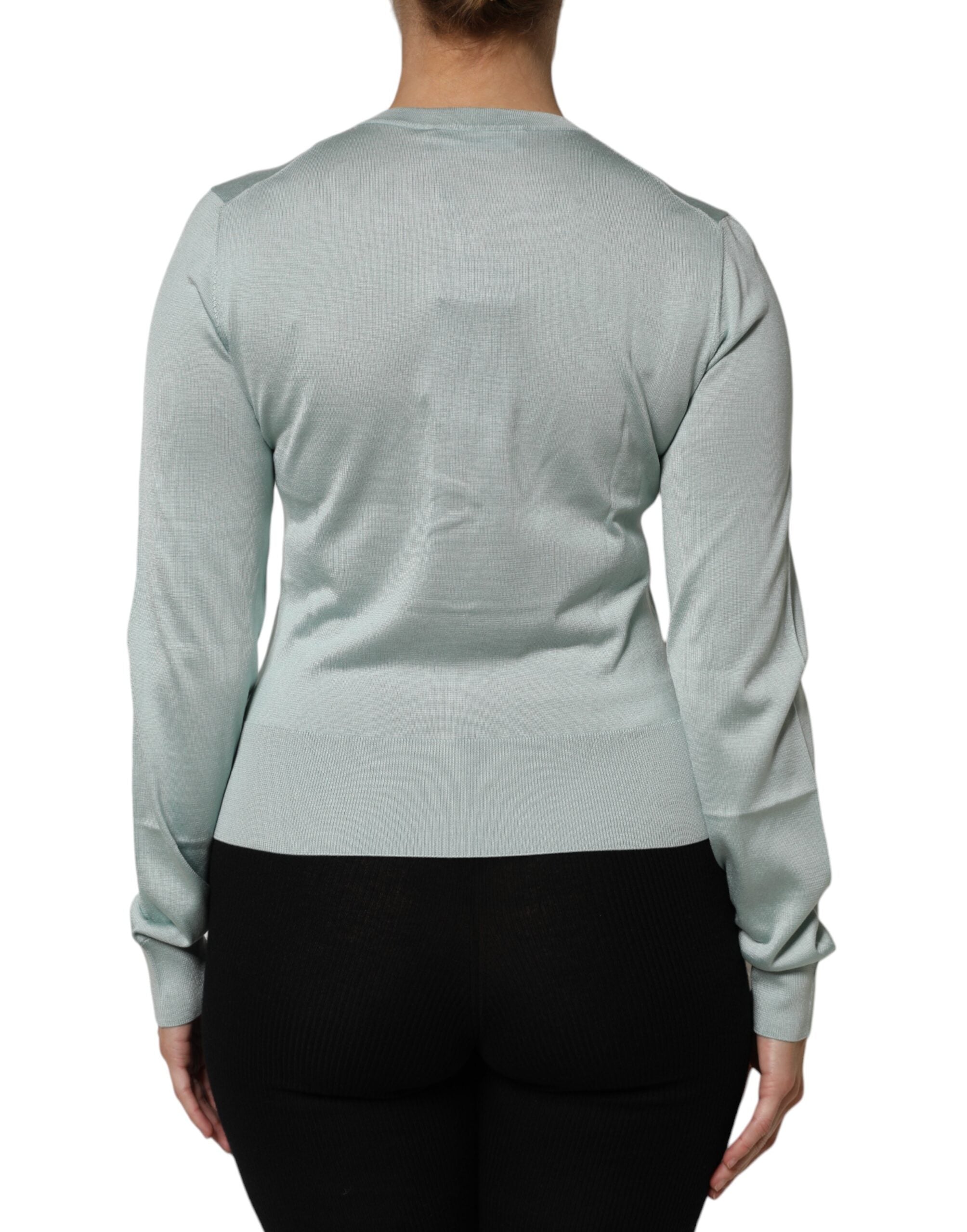 Dolce & Gabbana Light Green Silk Button Down Cardigan Sweater Dolce & Gabbana
