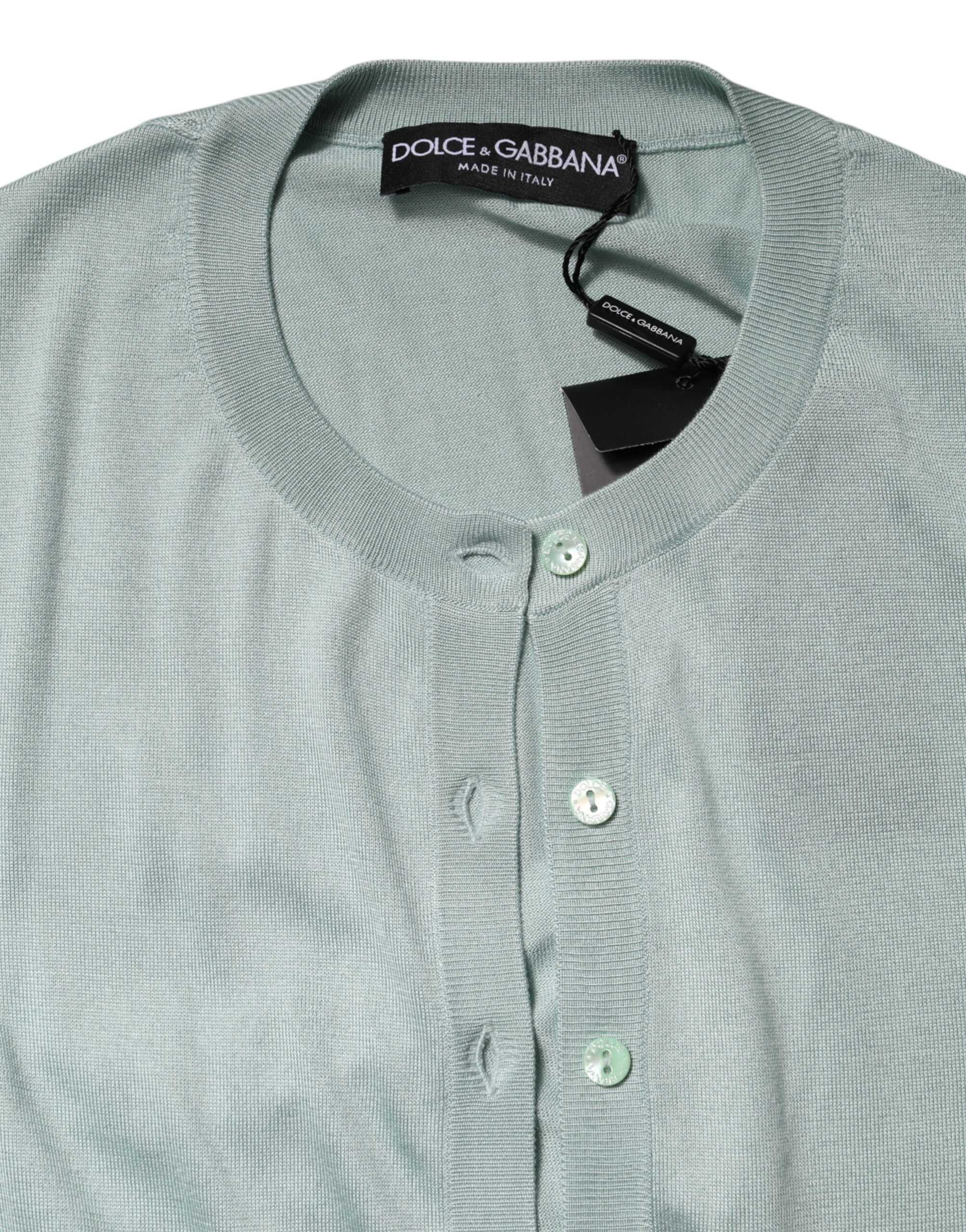 Dolce & Gabbana Light Green Silk Button Down Cardigan Sweater Dolce & Gabbana