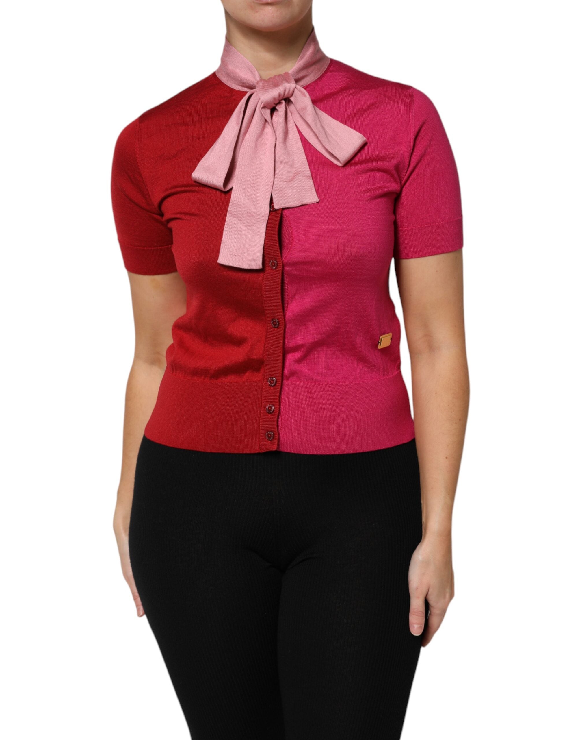 Dolce & Gabbana Pink Short Sleeves Buttoned Ascot Collar Top Dolce & Gabbana
