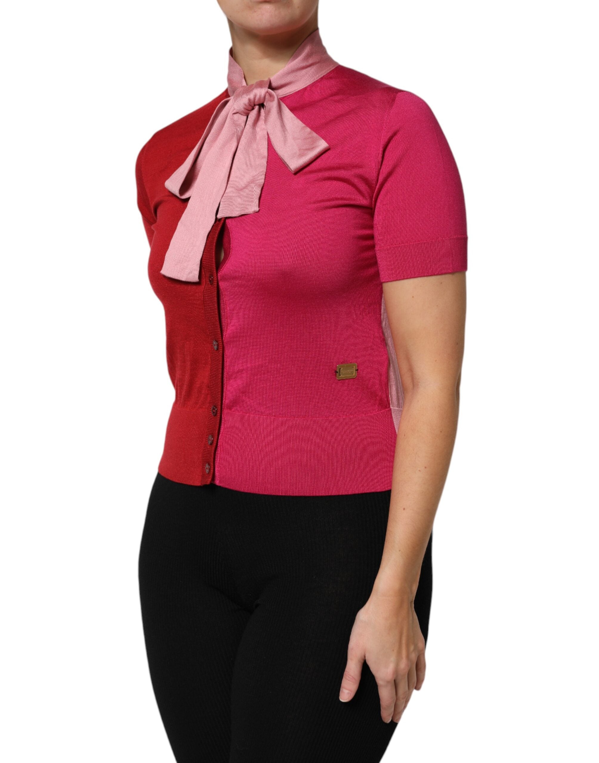 Dolce & Gabbana Pink Short Sleeves Buttoned Ascot Collar Top Dolce & Gabbana