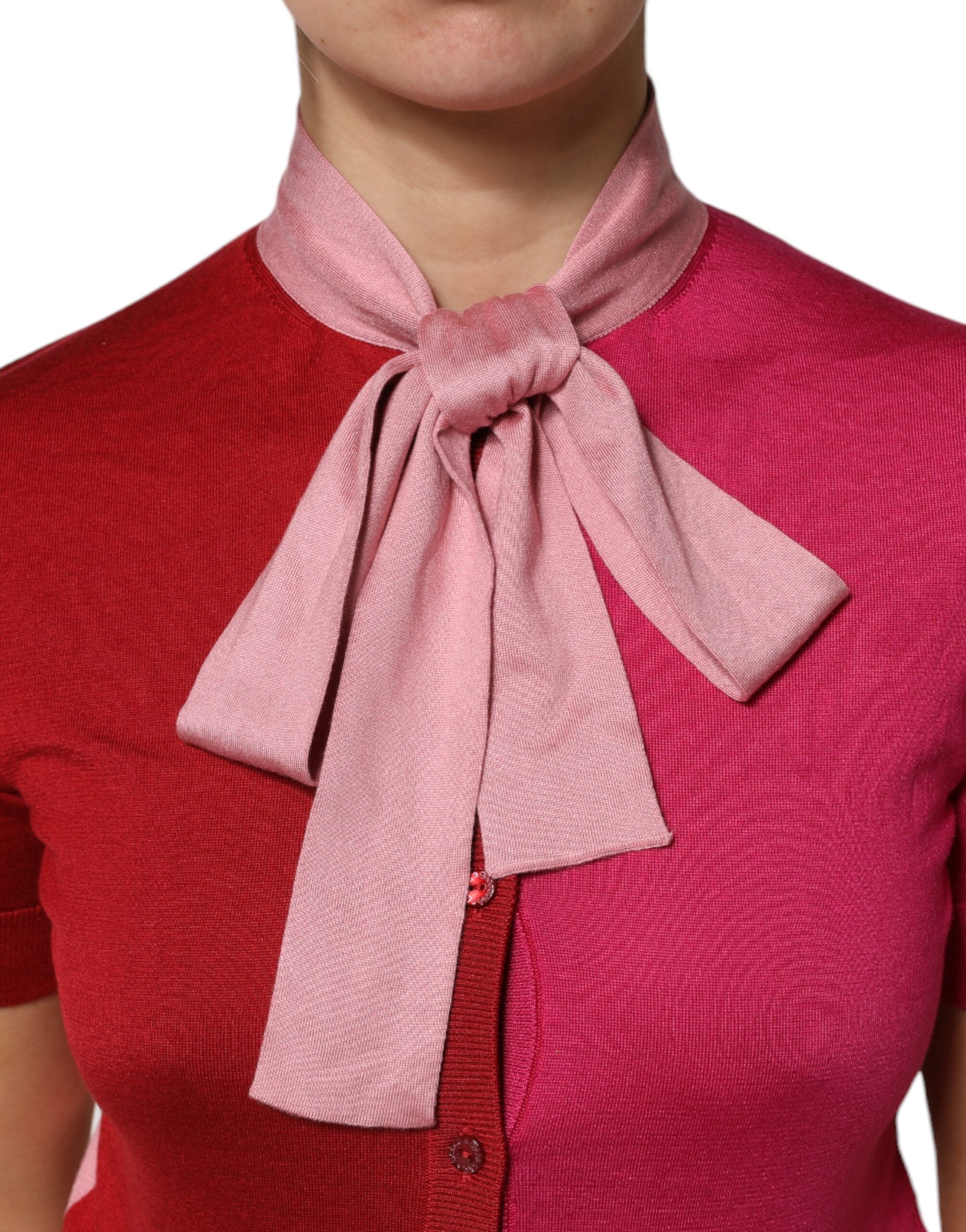 Dolce & Gabbana Pink Short Sleeves Buttoned Ascot Collar Top Dolce & Gabbana
