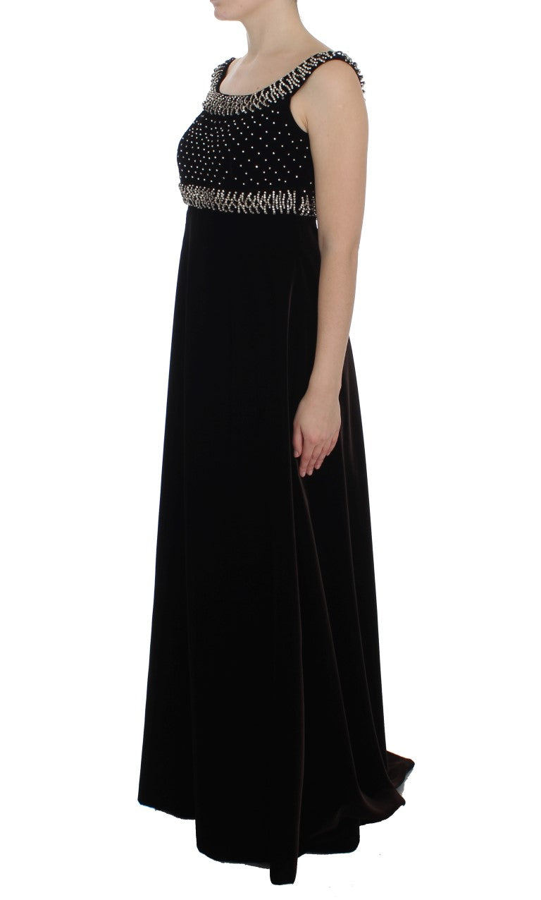 Dolce & Gabbana Brown Velvet Crystal Sheath Gown Dress Dolce & Gabbana