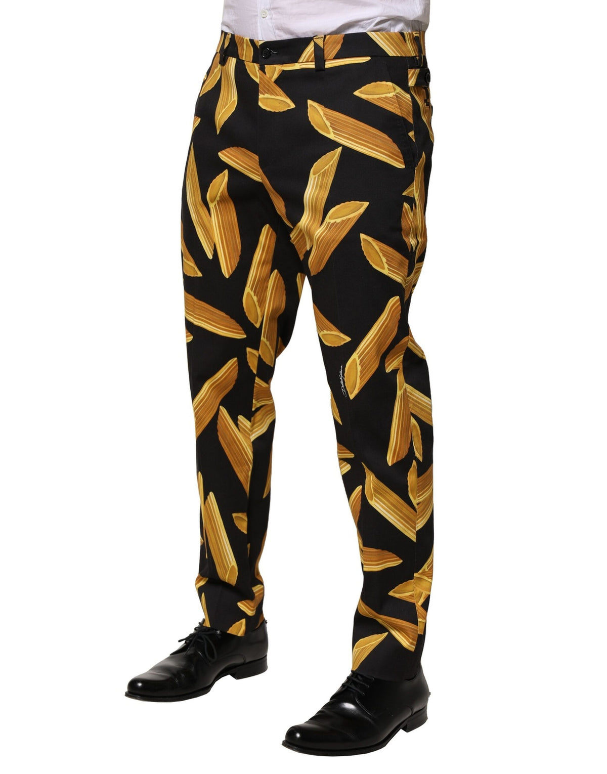 Dolce & Gabbana Black Pasta Print Tapered Men Pants