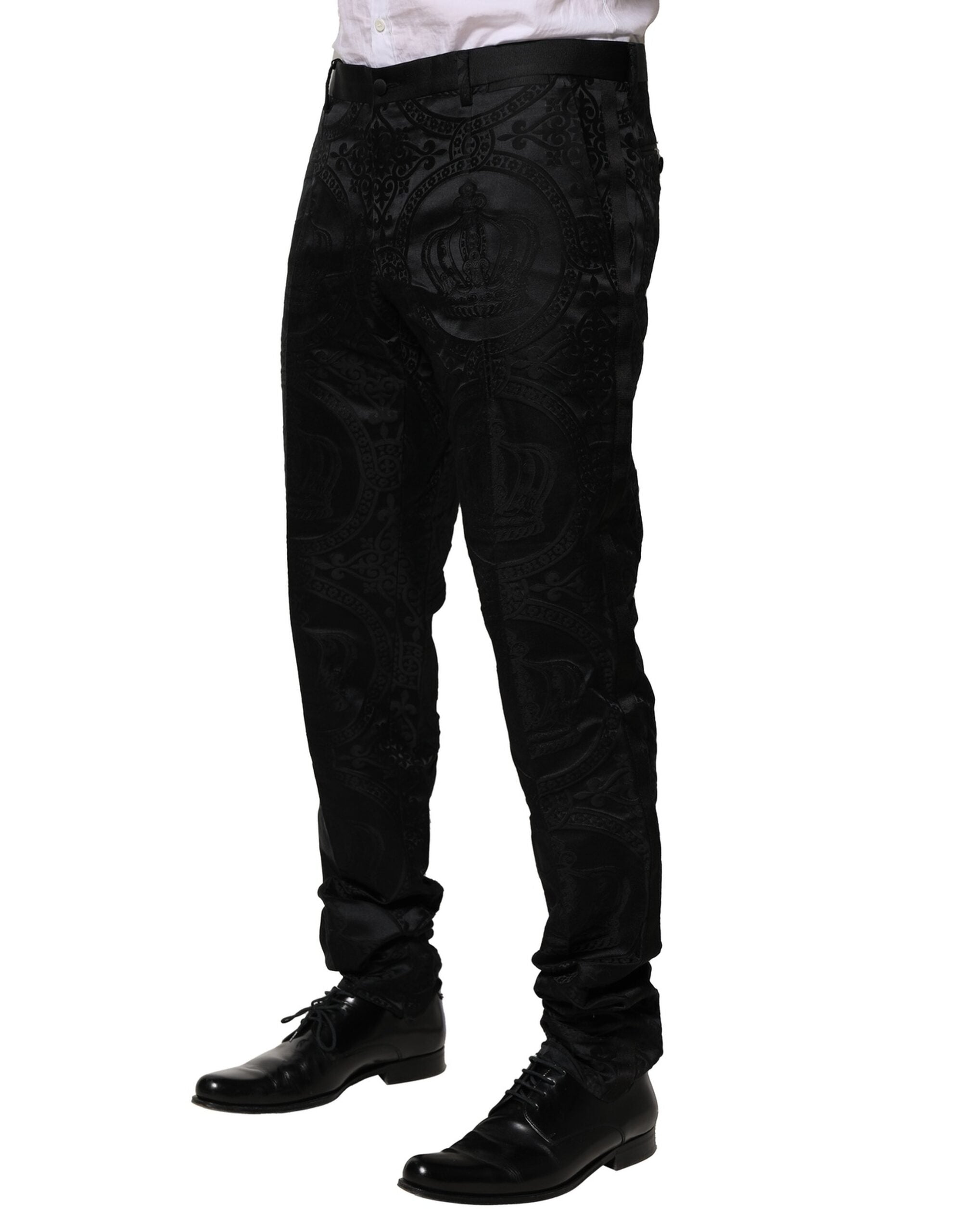 Dolce & Gabbana Black Cotton DG Crown Dress Pants Dolce & Gabbana
