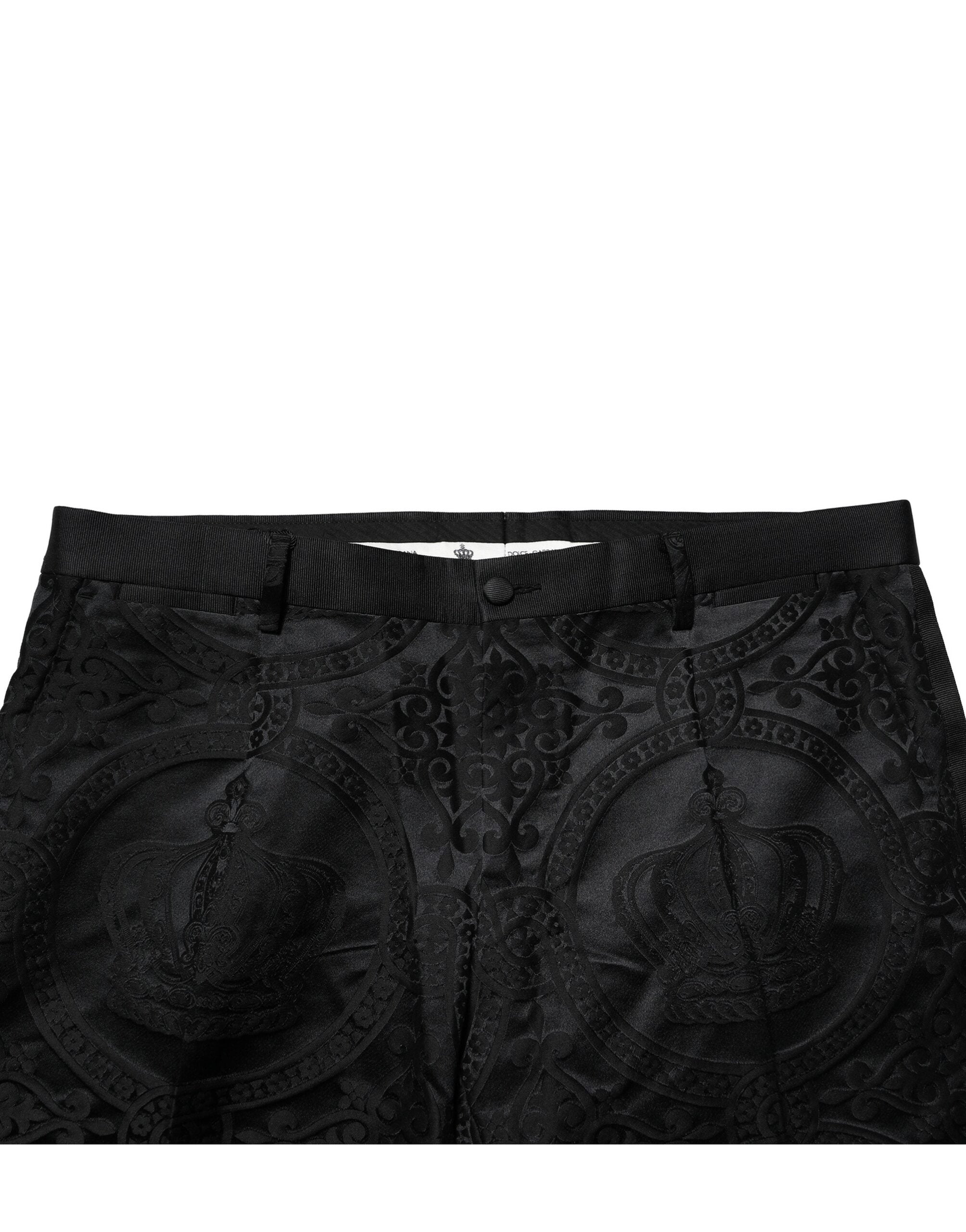 Dolce & Gabbana Black Cotton DG Crown Dress Pants Dolce & Gabbana