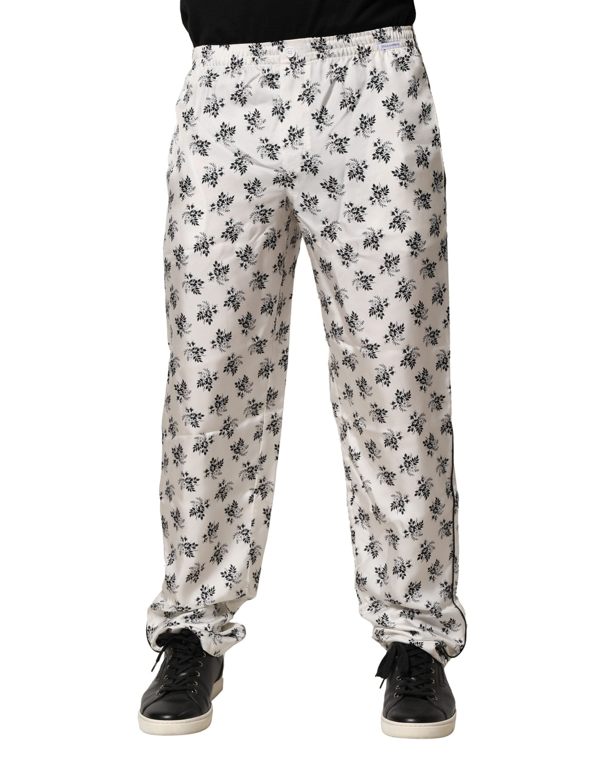 Dolce & Gabbana White Floral Silk Casual Lounge Pants Dolce & Gabbana