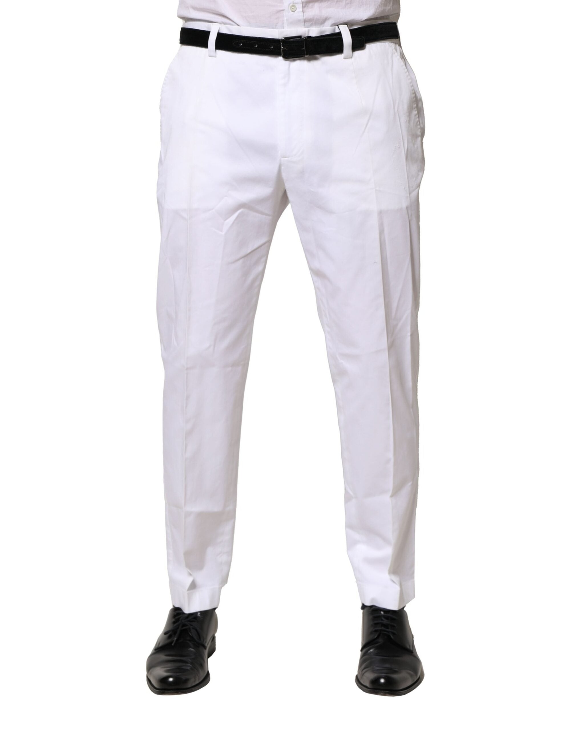 Dolce & Gabbana White Cotton Dress Slim Formal Pants Dolce & Gabbana