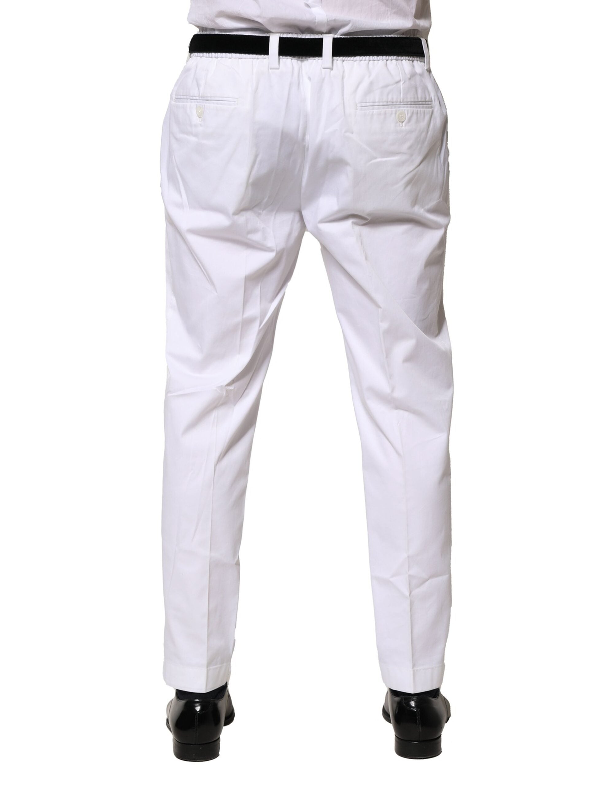 Dolce & Gabbana White Cotton Dress Slim Formal Pants Dolce & Gabbana