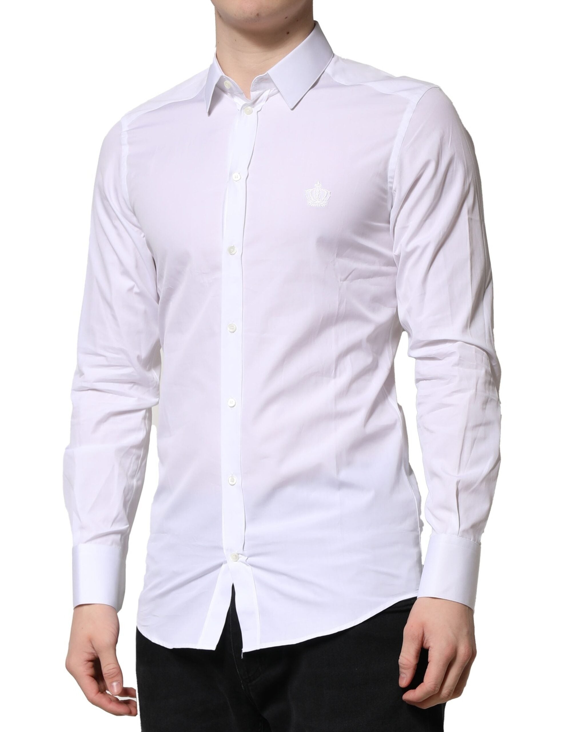 Dolce & Gabbana White GOLD Crown Cotton Dress Formal Shirt Dolce & Gabbana