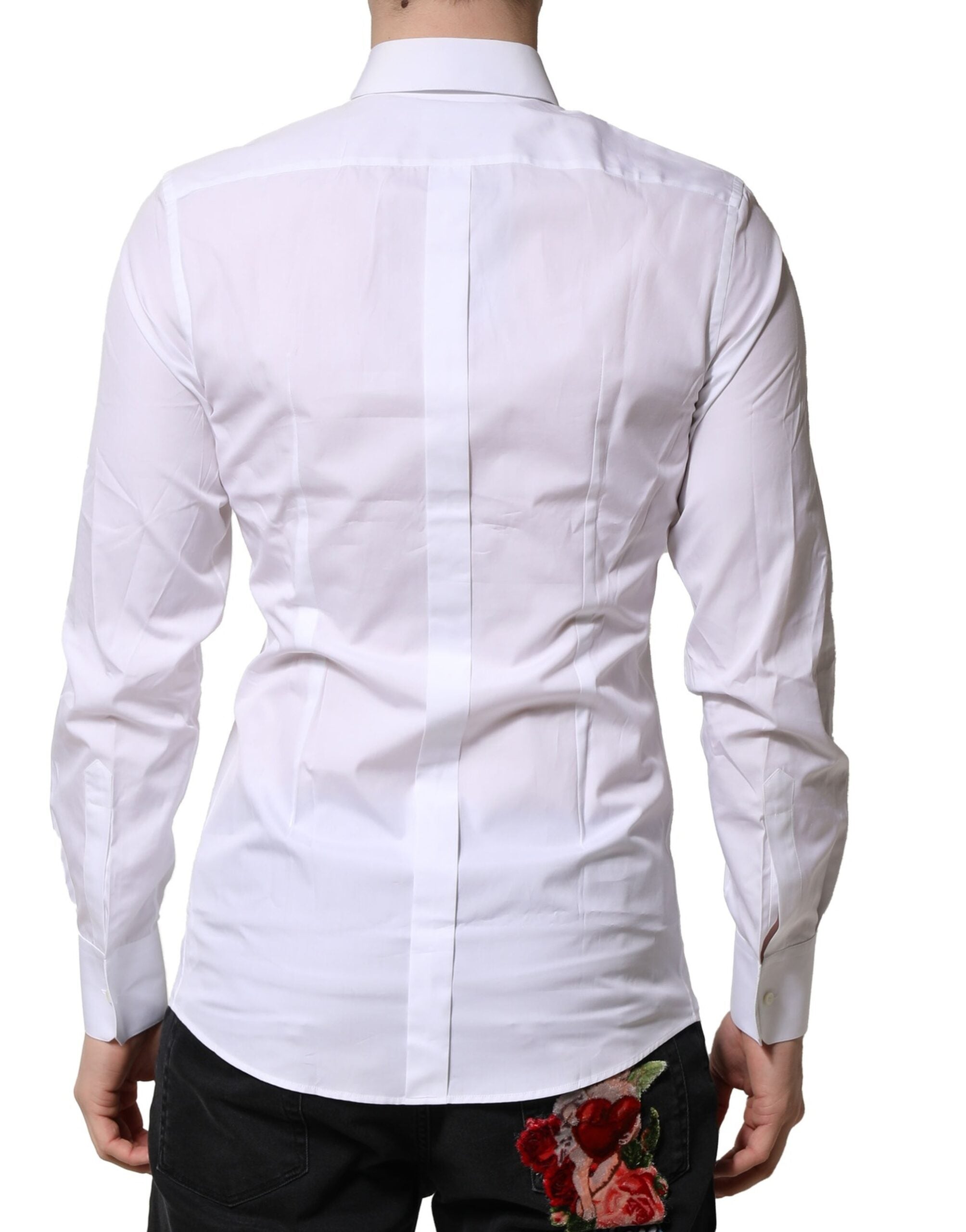 Dolce & Gabbana White GOLD Crown Cotton Dress Formal Shirt Dolce & Gabbana