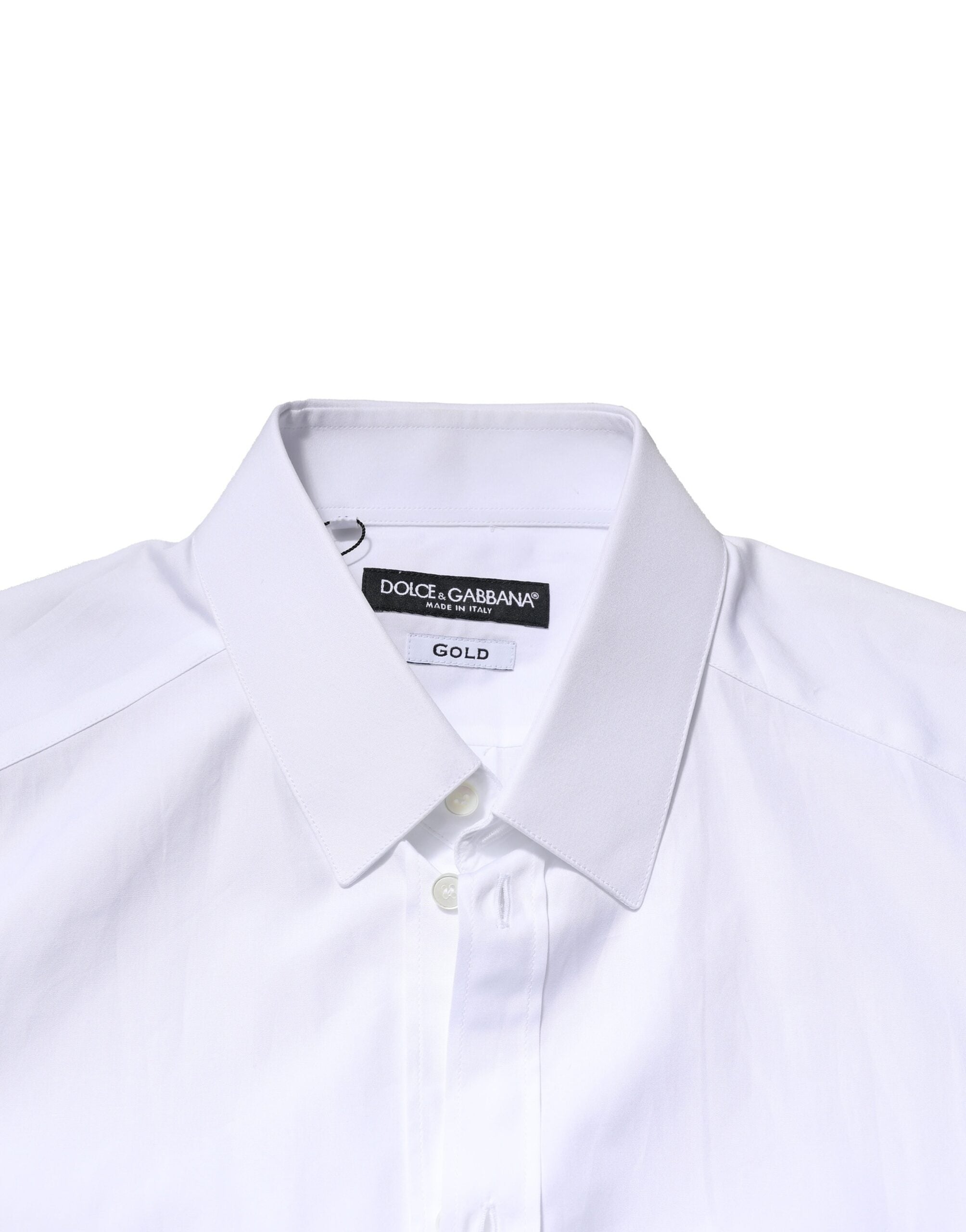 Dolce & Gabbana White GOLD Crown Cotton Dress Formal Shirt Dolce & Gabbana