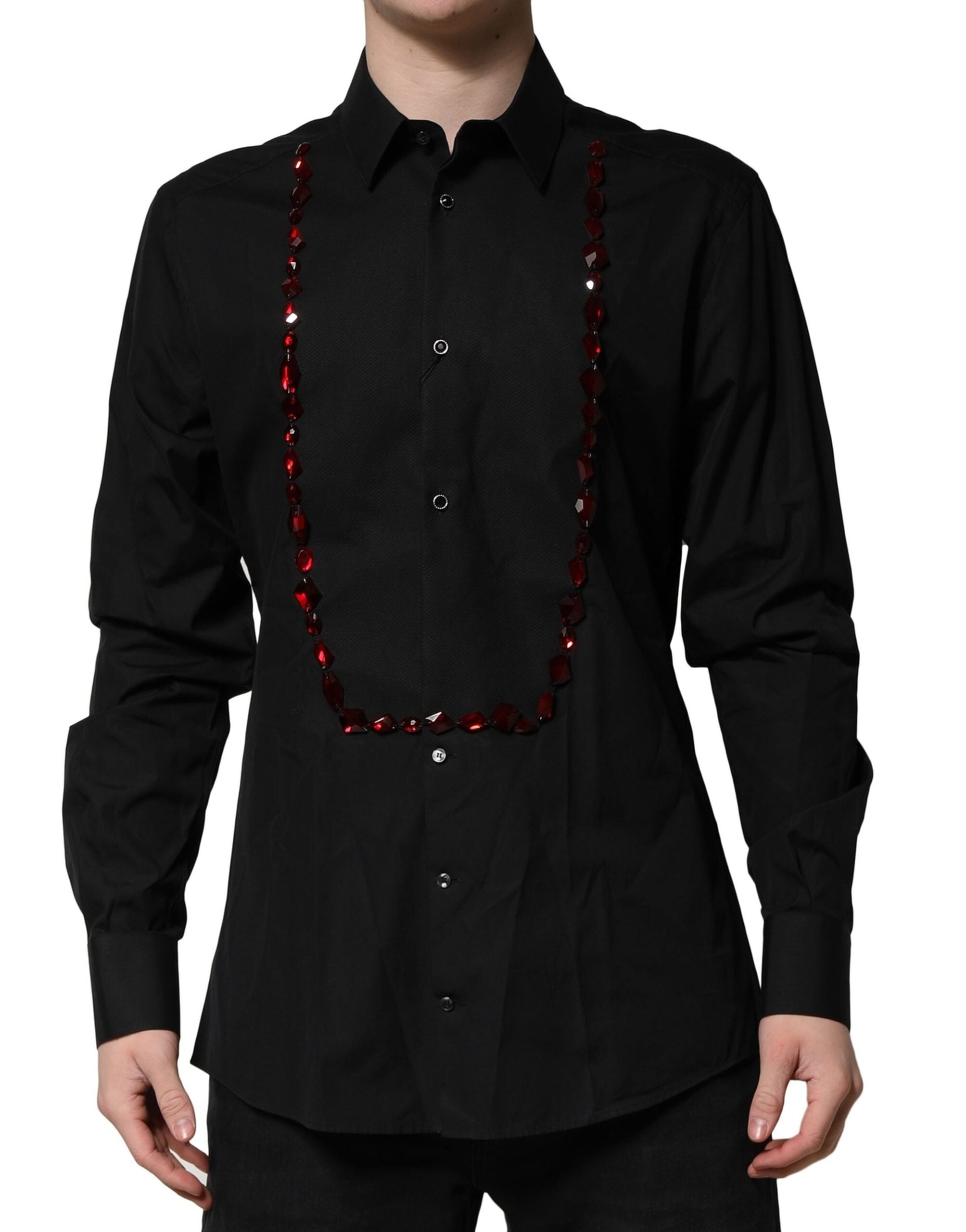 Dolce & Gabbana Black Crystal GOLD Formal Men Dress Shirt Dolce & Gabbana