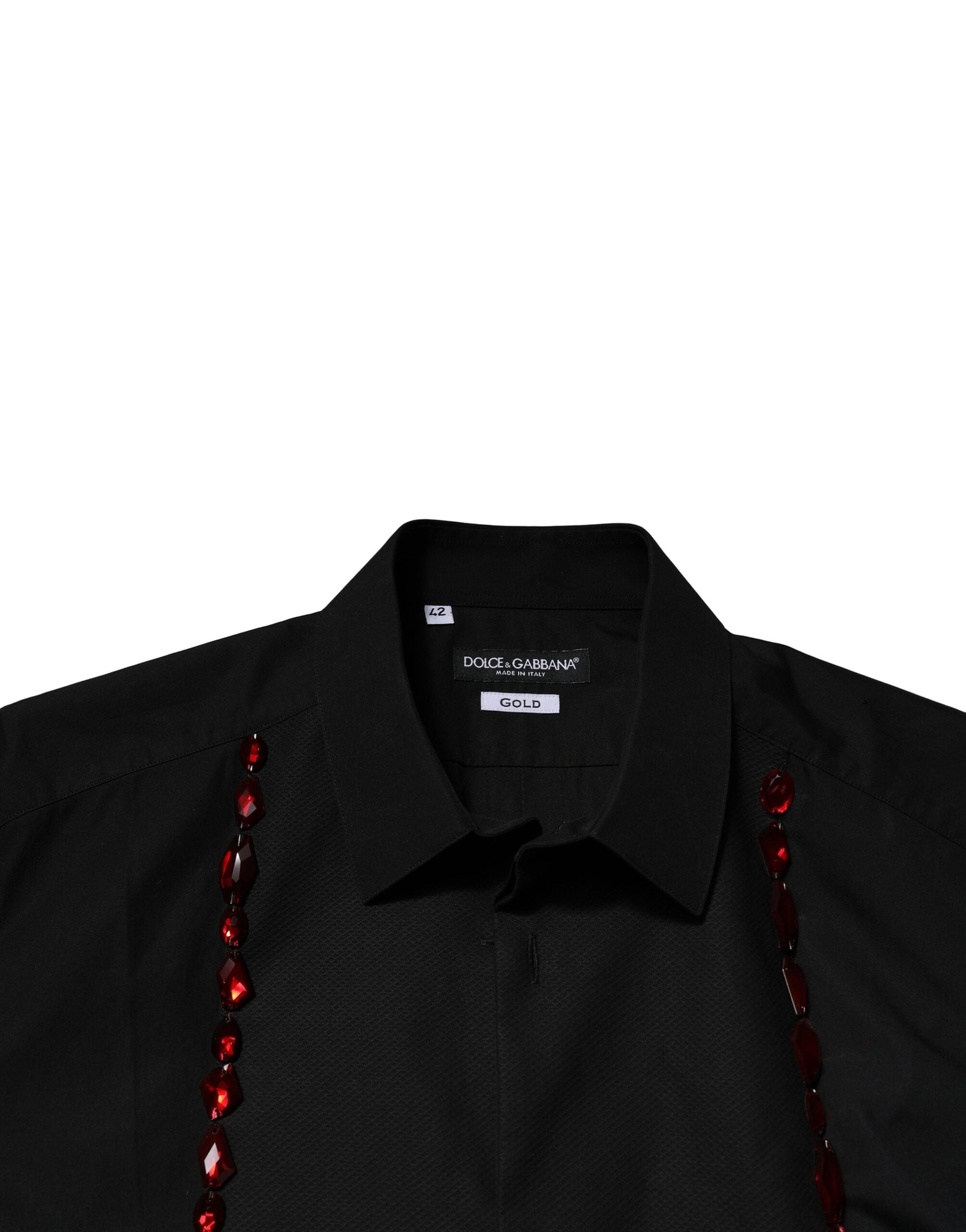 Dolce & Gabbana Black Crystal GOLD Formal Men Dress Shirt Dolce & Gabbana