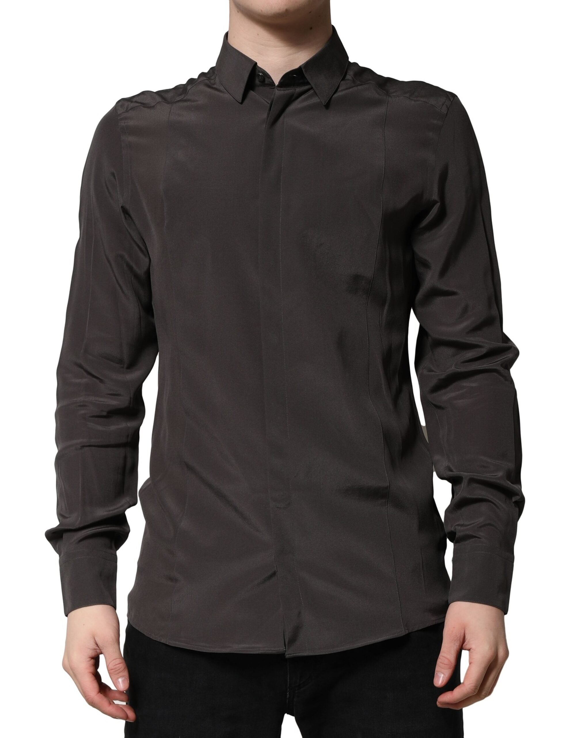 Dolce & Gabbana Dark Brown Silk GOLD Men Dress Formal Shirt Dolce & Gabbana