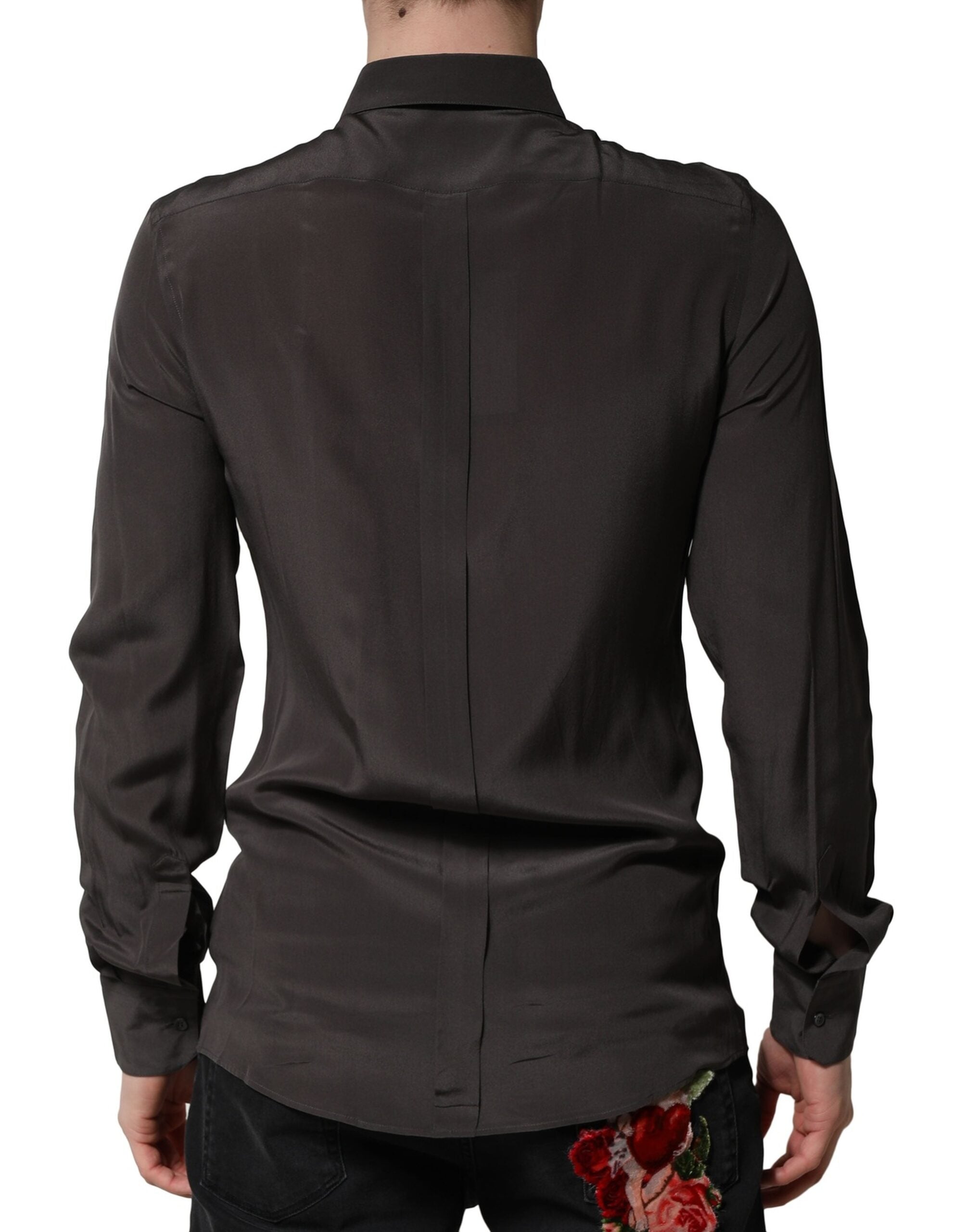 Dolce & Gabbana Dark Brown Silk GOLD Men Dress Formal Shirt Dolce & Gabbana