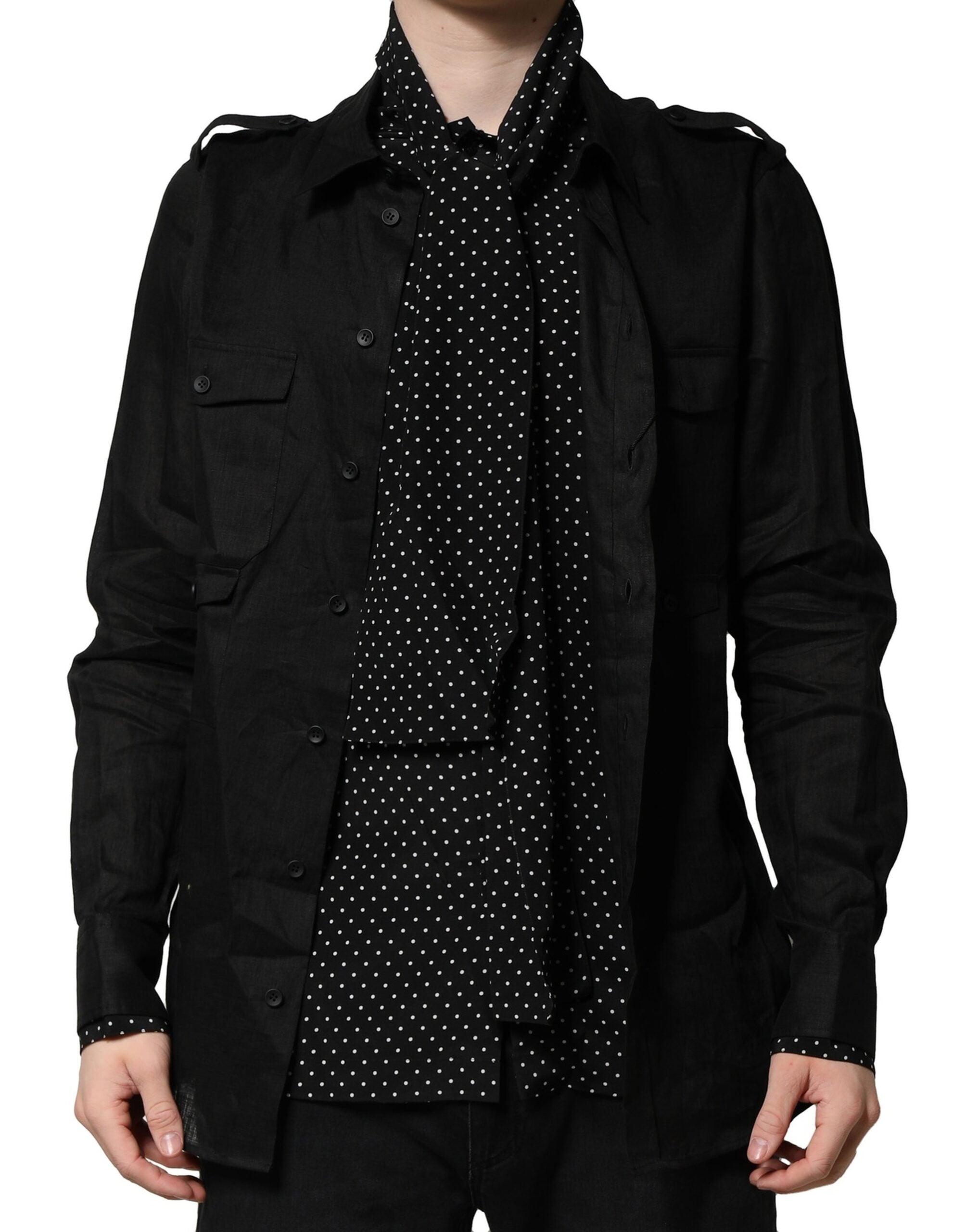 Dolce & Gabbana Black Polka Dot Collar Tie Neck Casual Shirt Dolce & Gabbana