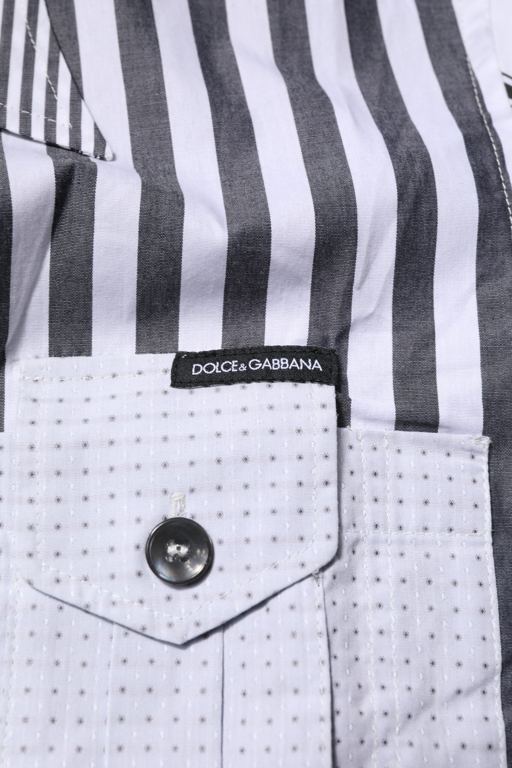 Dolce & Gabbana White Gray Striped Cotton Men Casual Shirt Dolce & Gabbana