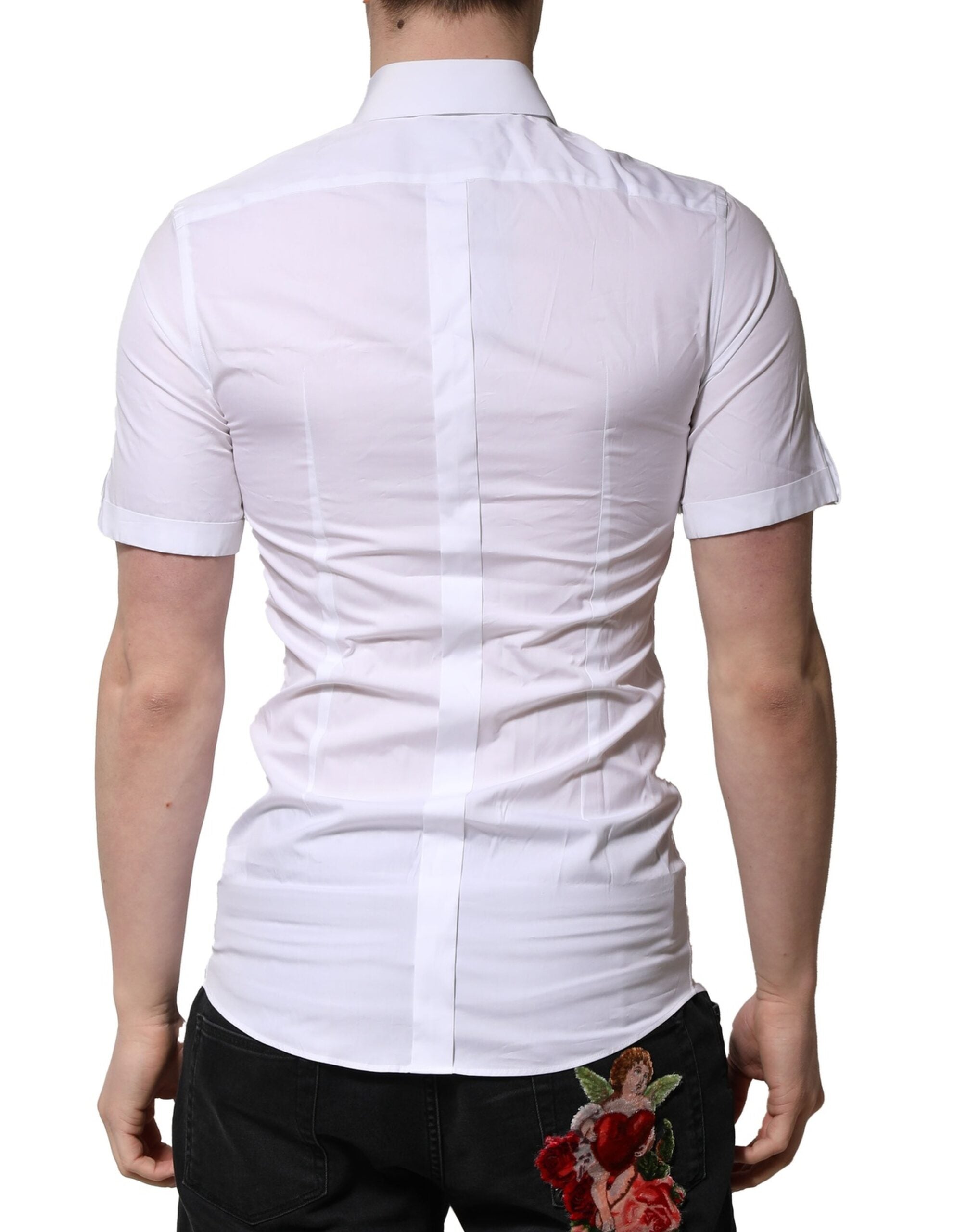 Dolce & Gabbana White Cotton Short Sleeves GOLD Casual Shirt Dolce & Gabbana