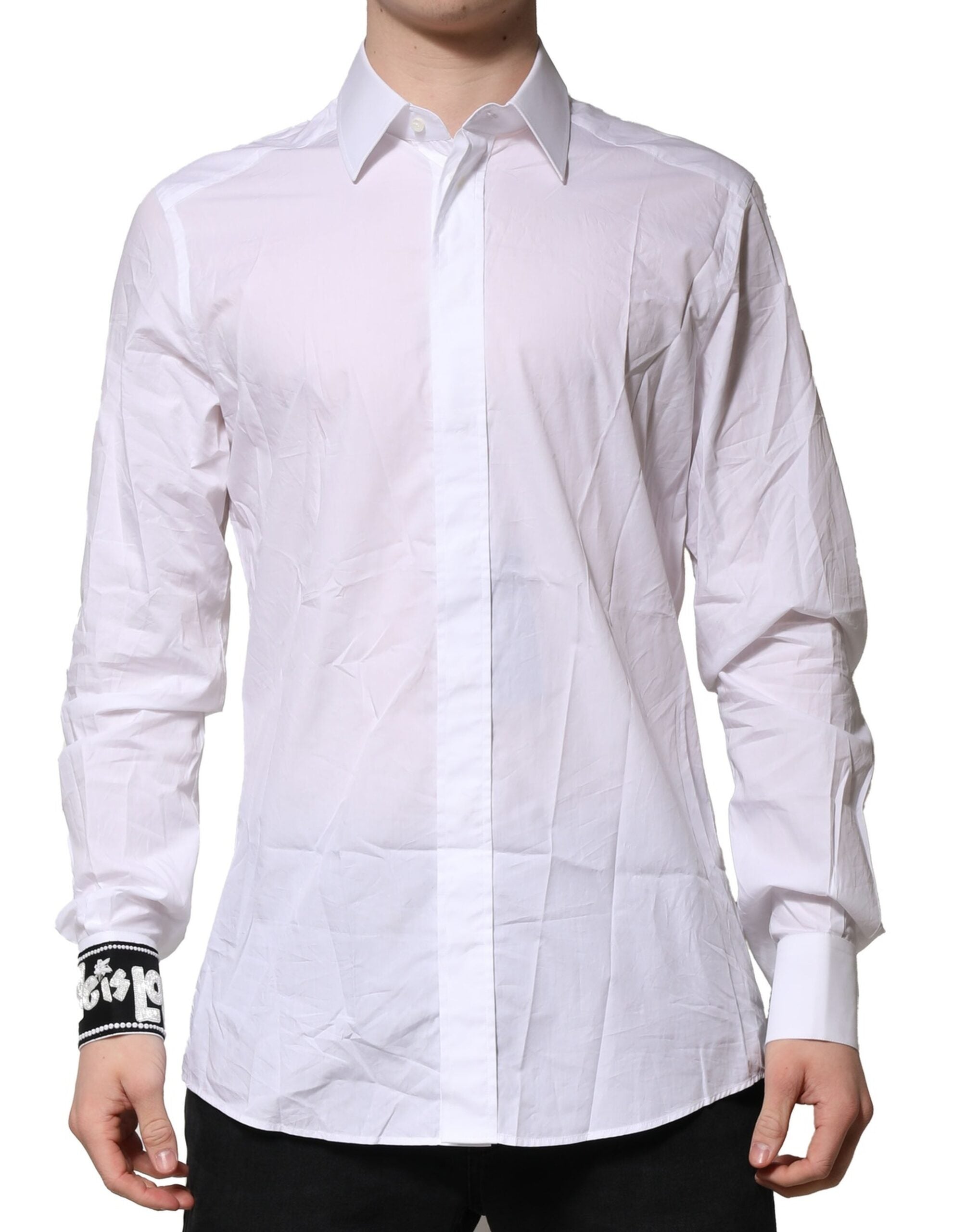 Dolce & Gabbana White GOLD Cotton Men Dress Formal Shirt Dolce & Gabbana
