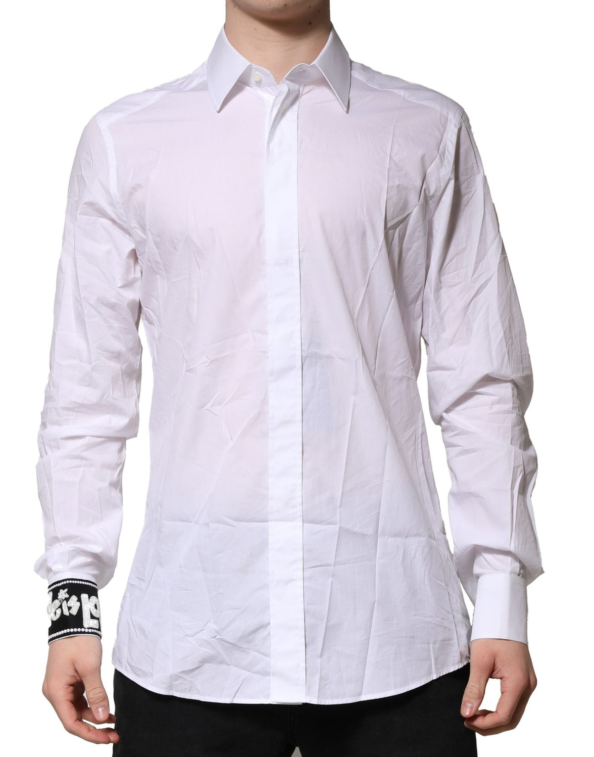 Dolce & Gabbana White GOLD Cotton Men Dress Formal Shirt