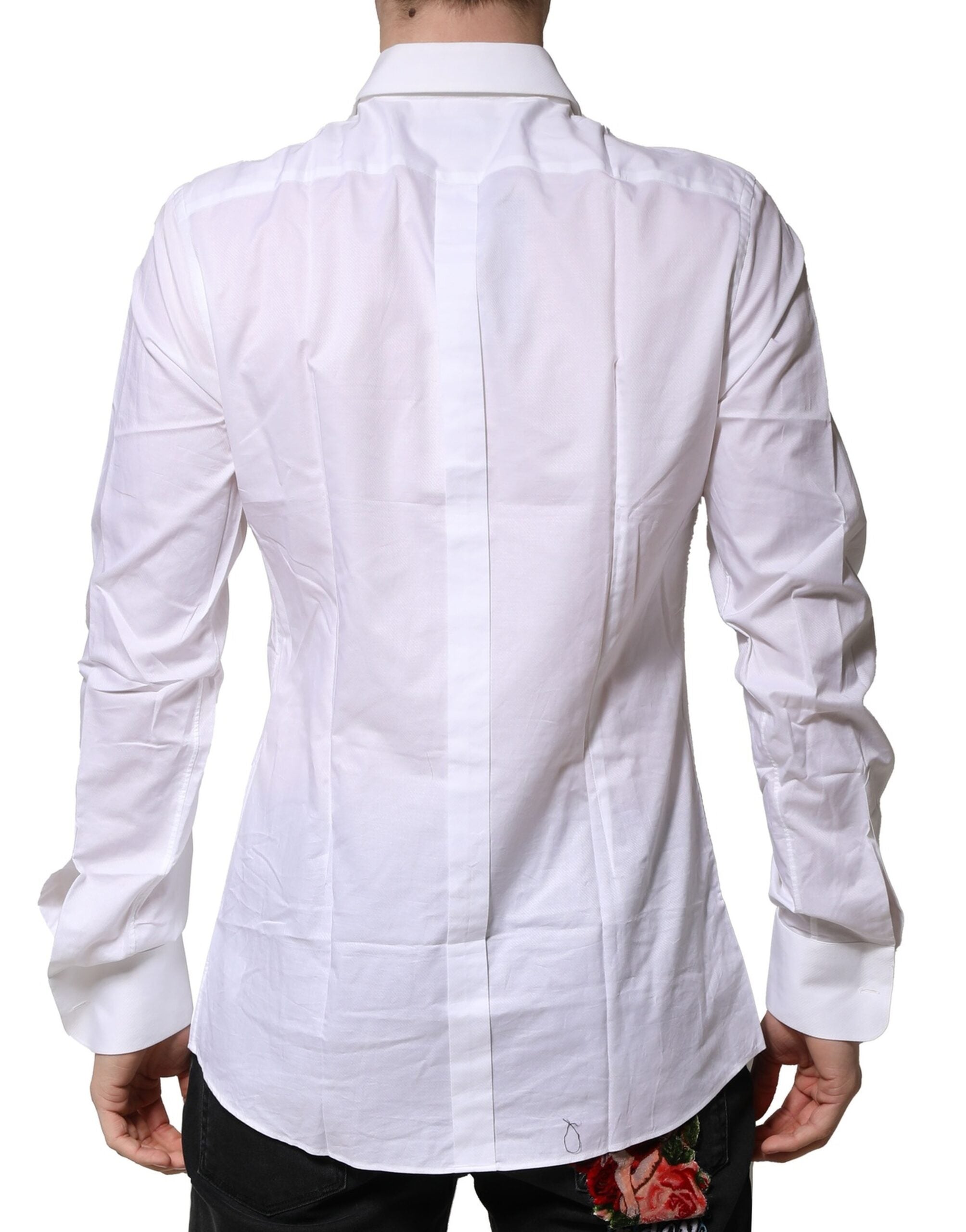 Dolce & Gabbana White Bib Cotton Poplin GOLD Men Formal Shirt Dolce & Gabbana