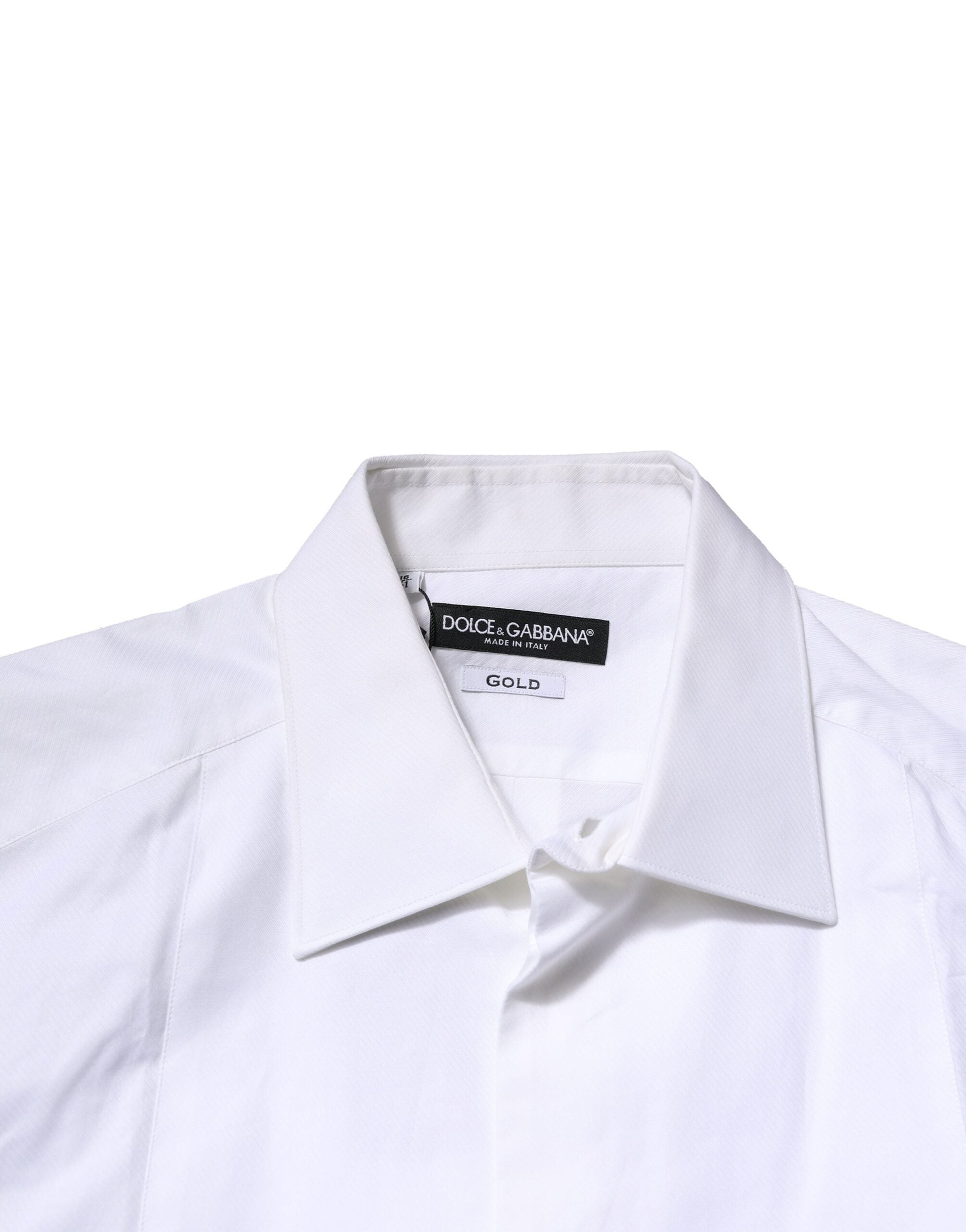 Dolce & Gabbana White Bib Cotton Poplin GOLD Men Formal Shirt Dolce & Gabbana