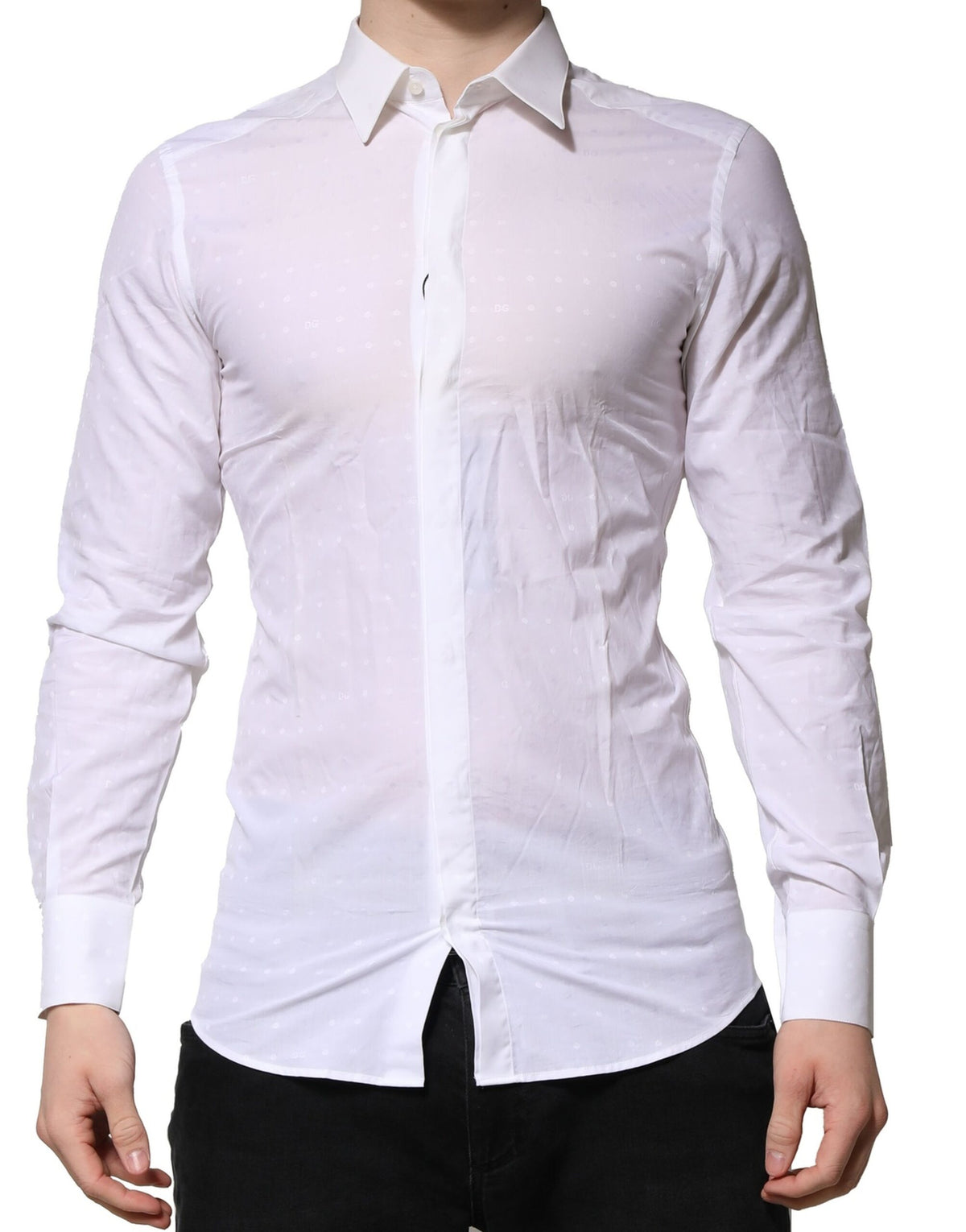 Dolce & Gabbana White GOLD Long Sleeves Dress Men Formal Shirt