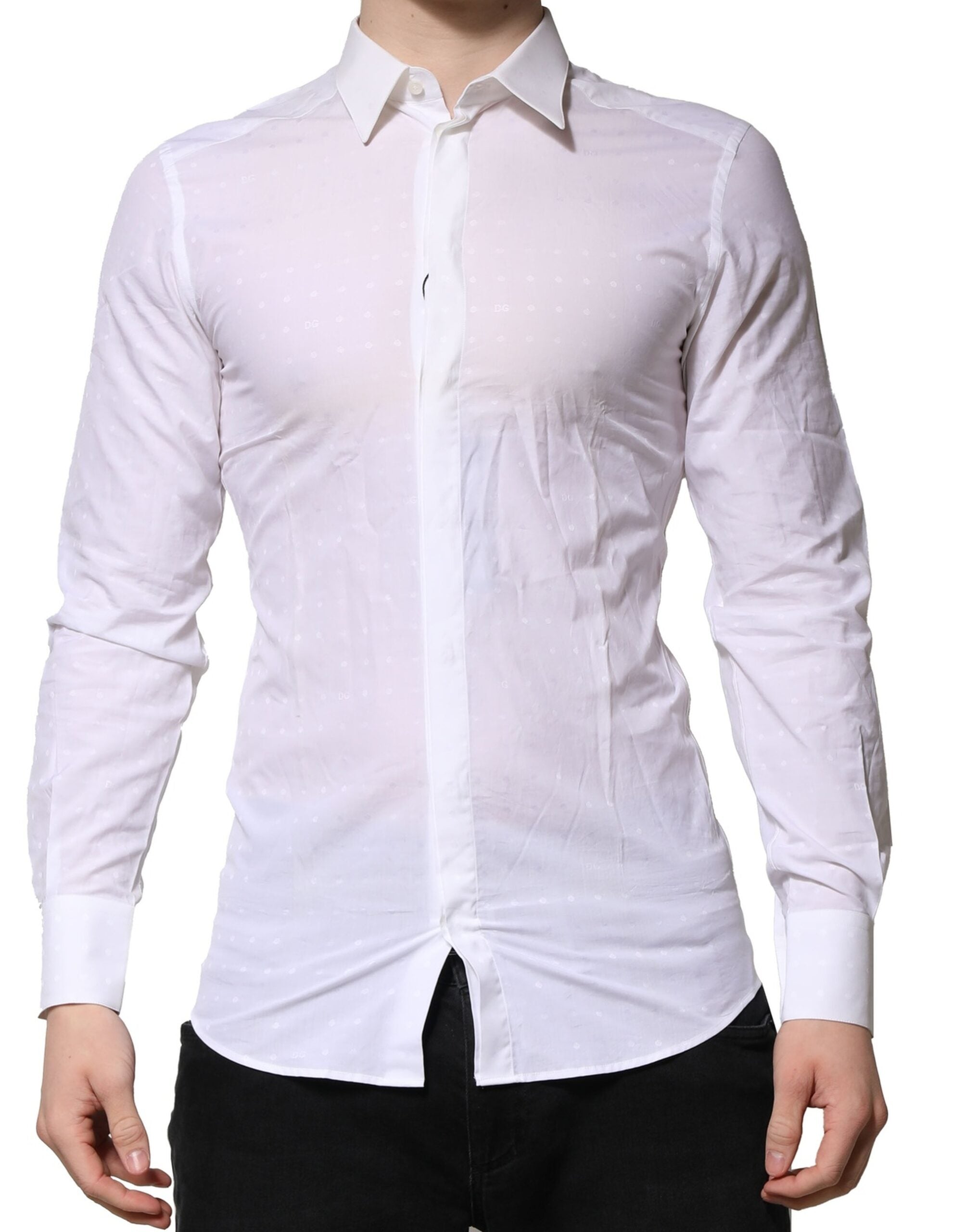 Dolce & Gabbana White GOLD Long Sleeves Dress Men Formal Shirt Dolce & Gabbana