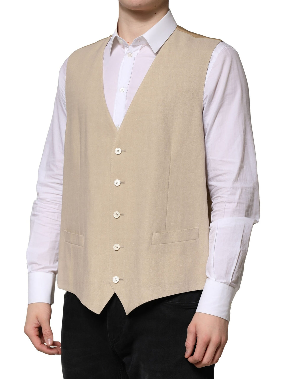 Dolce & Gabbana Beige Linen Dress Formal Men Waistcoat Vest