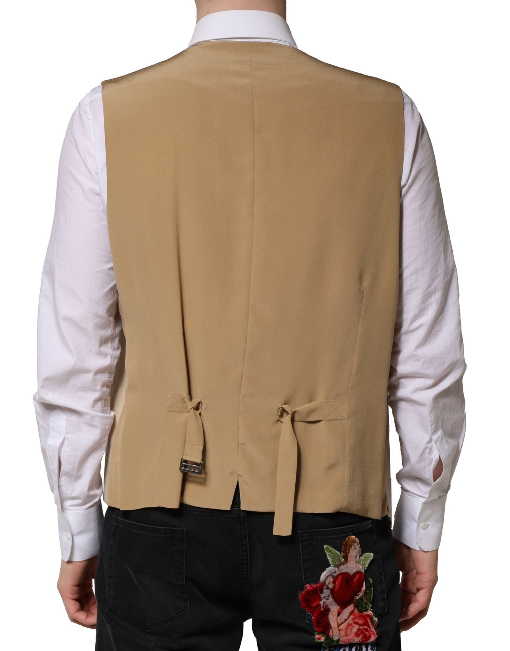 Dolce & Gabbana Beige Linen Dress Formal Men Waistcoat Vest Dolce & Gabbana