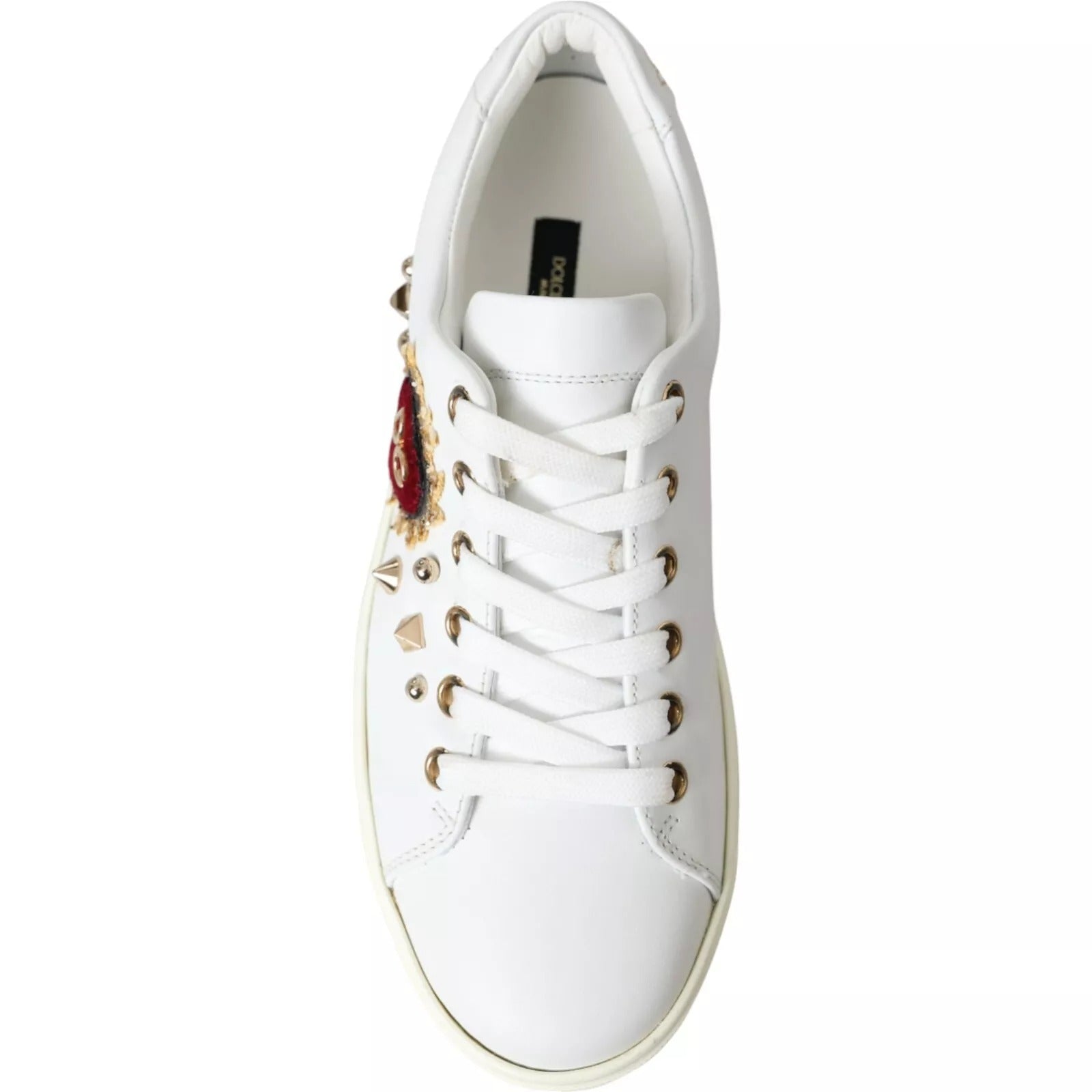 Dolce & Gabbana White Leather Gold Red Heart Sneakers Shoes Dolce & Gabbana